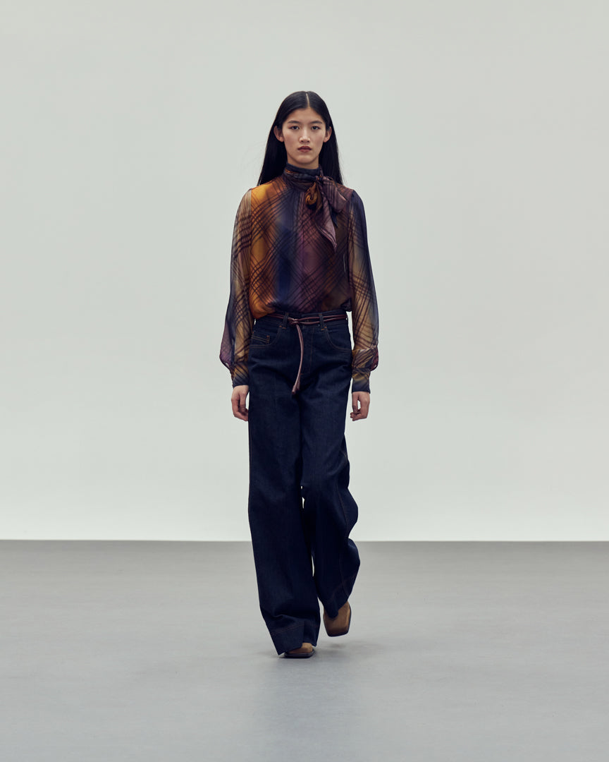 Devotion Twins Yellow Oleander Shirt – viscose boho blouse purple print