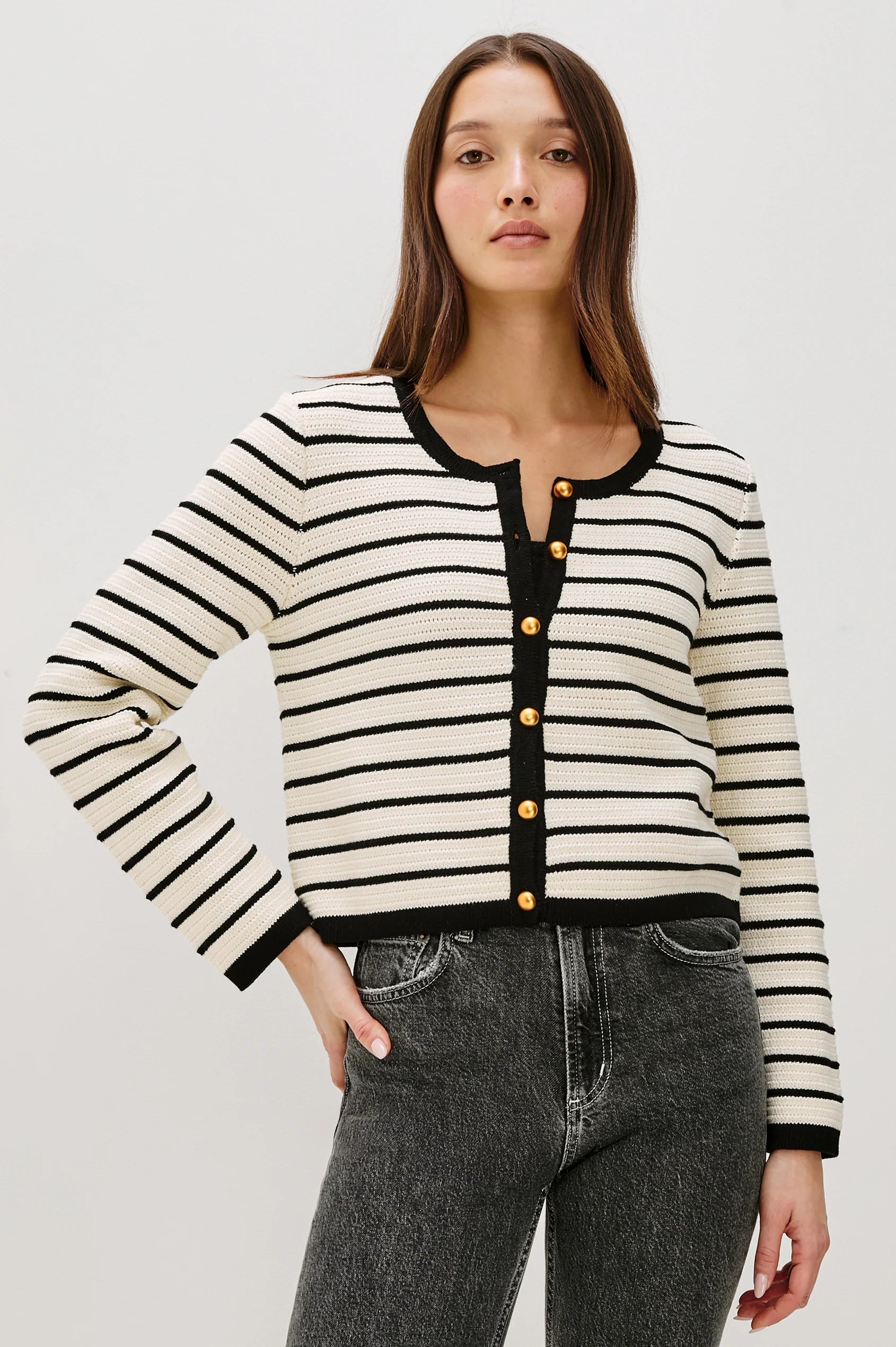Rails Catania Cardigan Ivory Black Stripe
