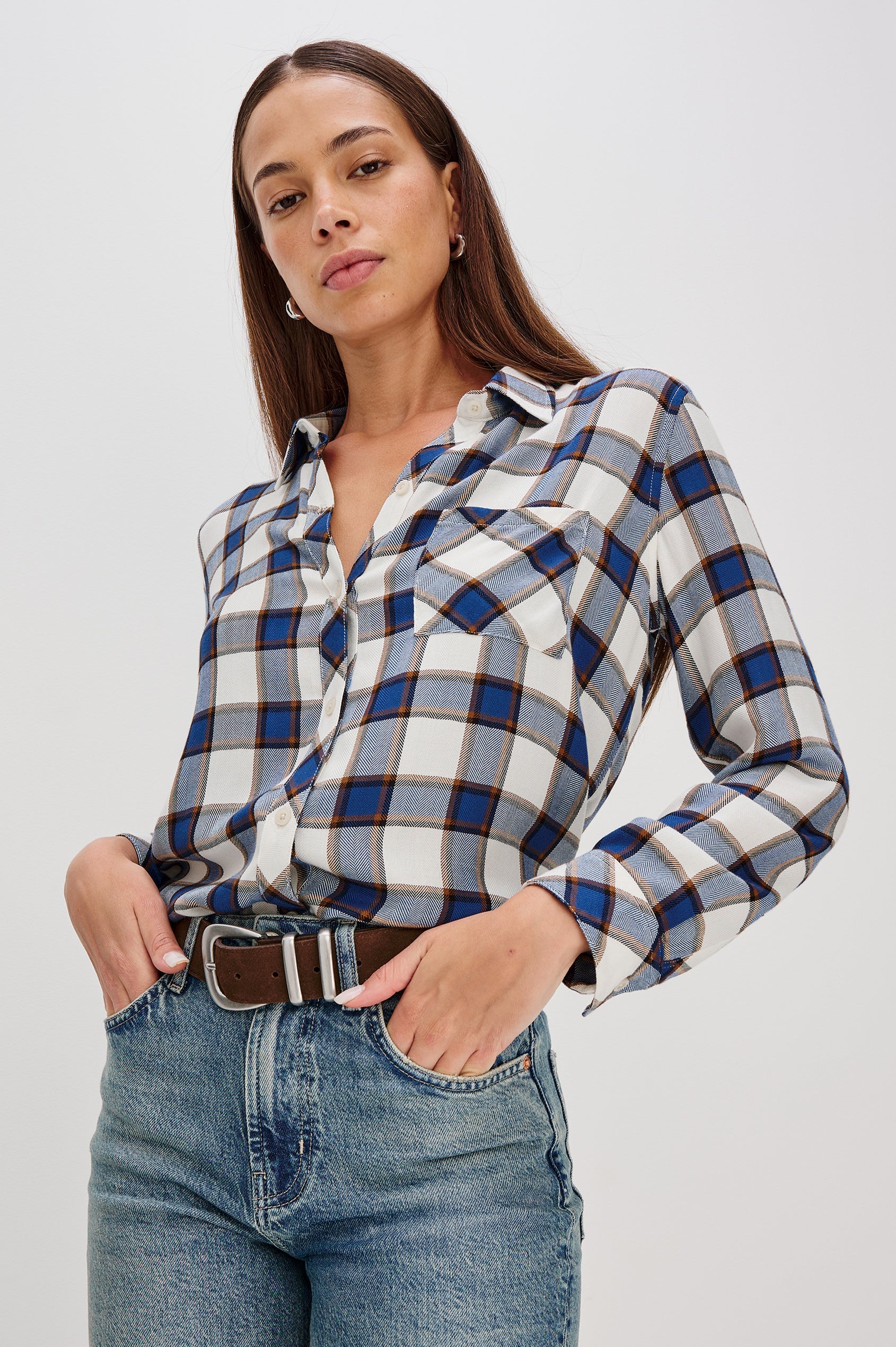 Rails long sleeve plaid shirt – rayon twill button-down