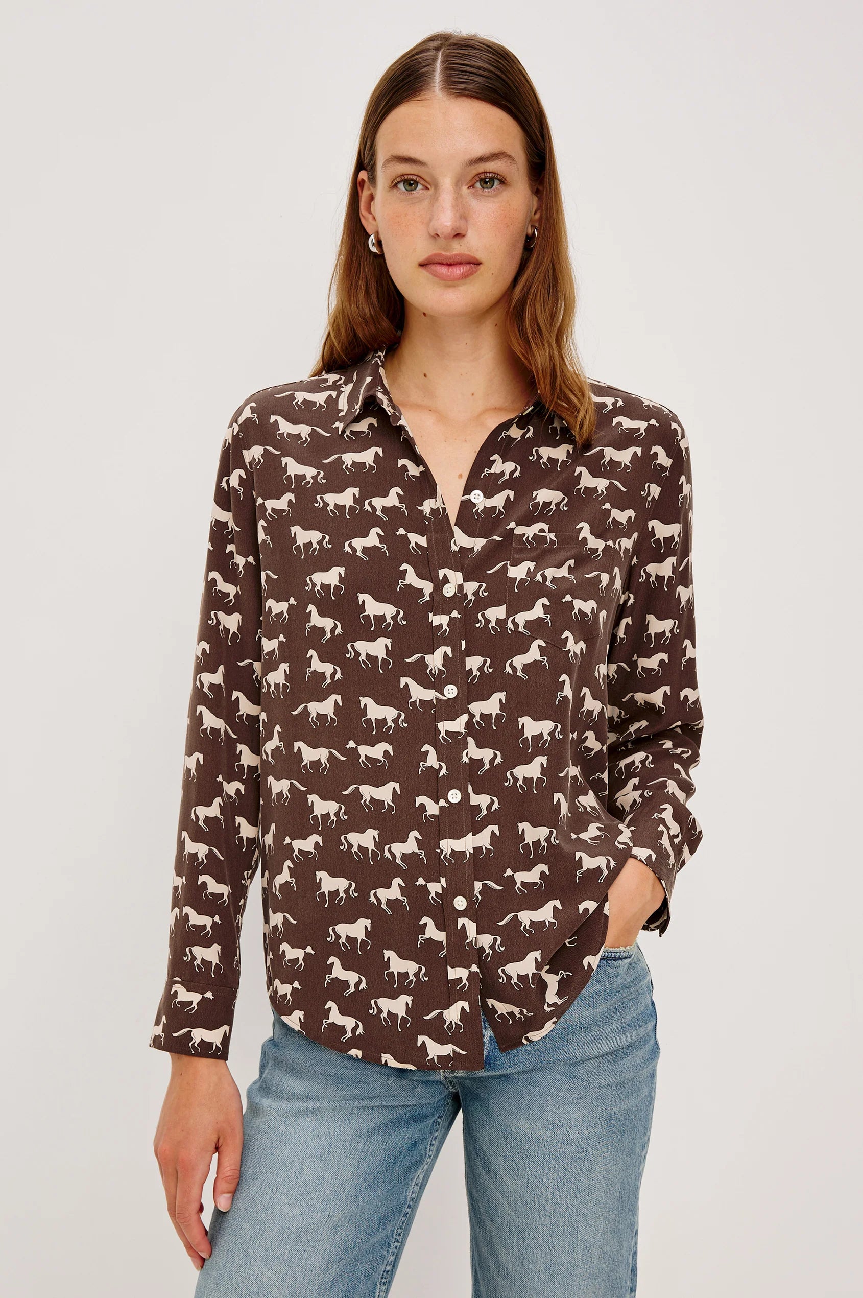 Rails Kate Shirt Ivory Horses 910-615-8289