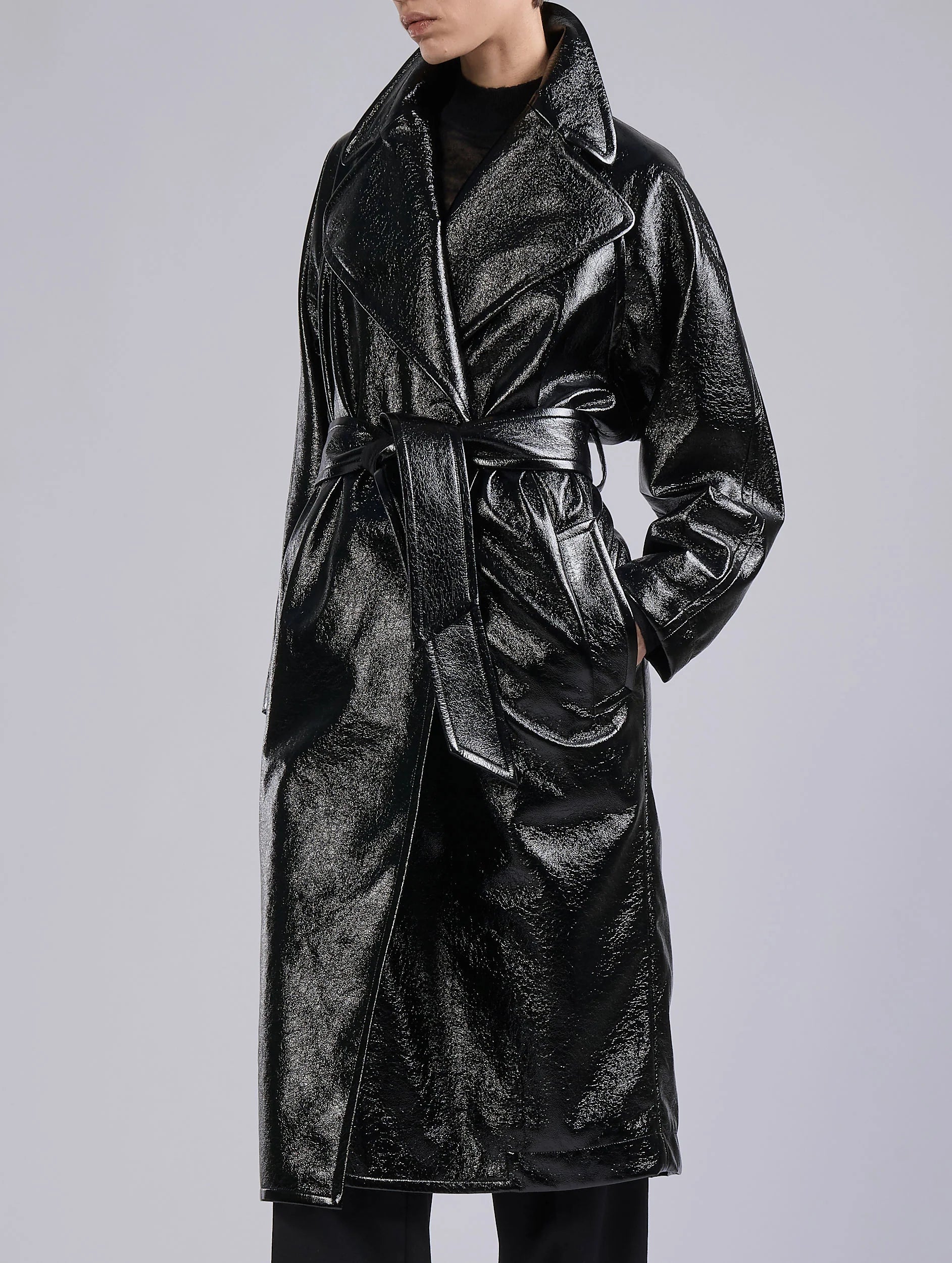 Barbara Bui Naplack-effect Trench Coat black G1104GPD