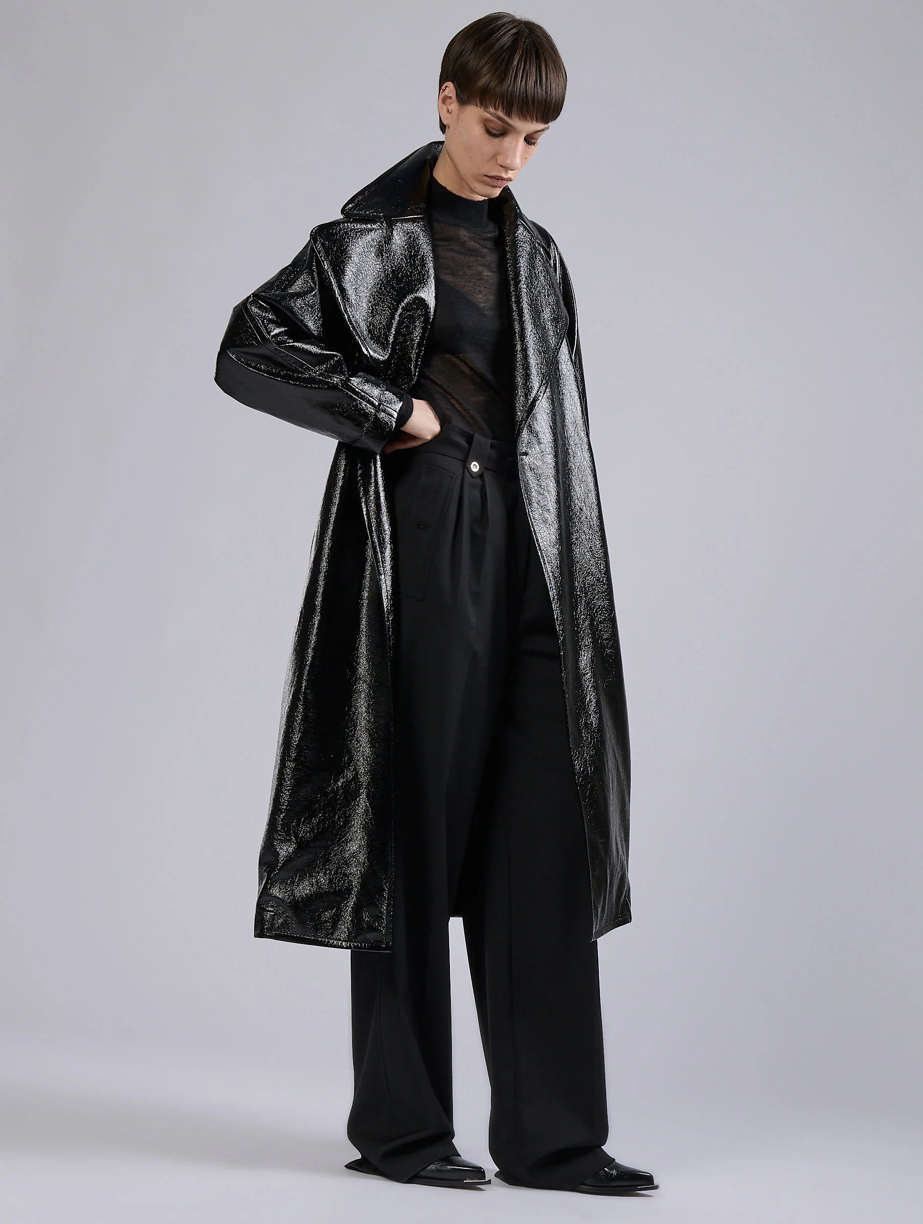 Barbara Bui Naplack-effect Trench Coat black G1104GPD