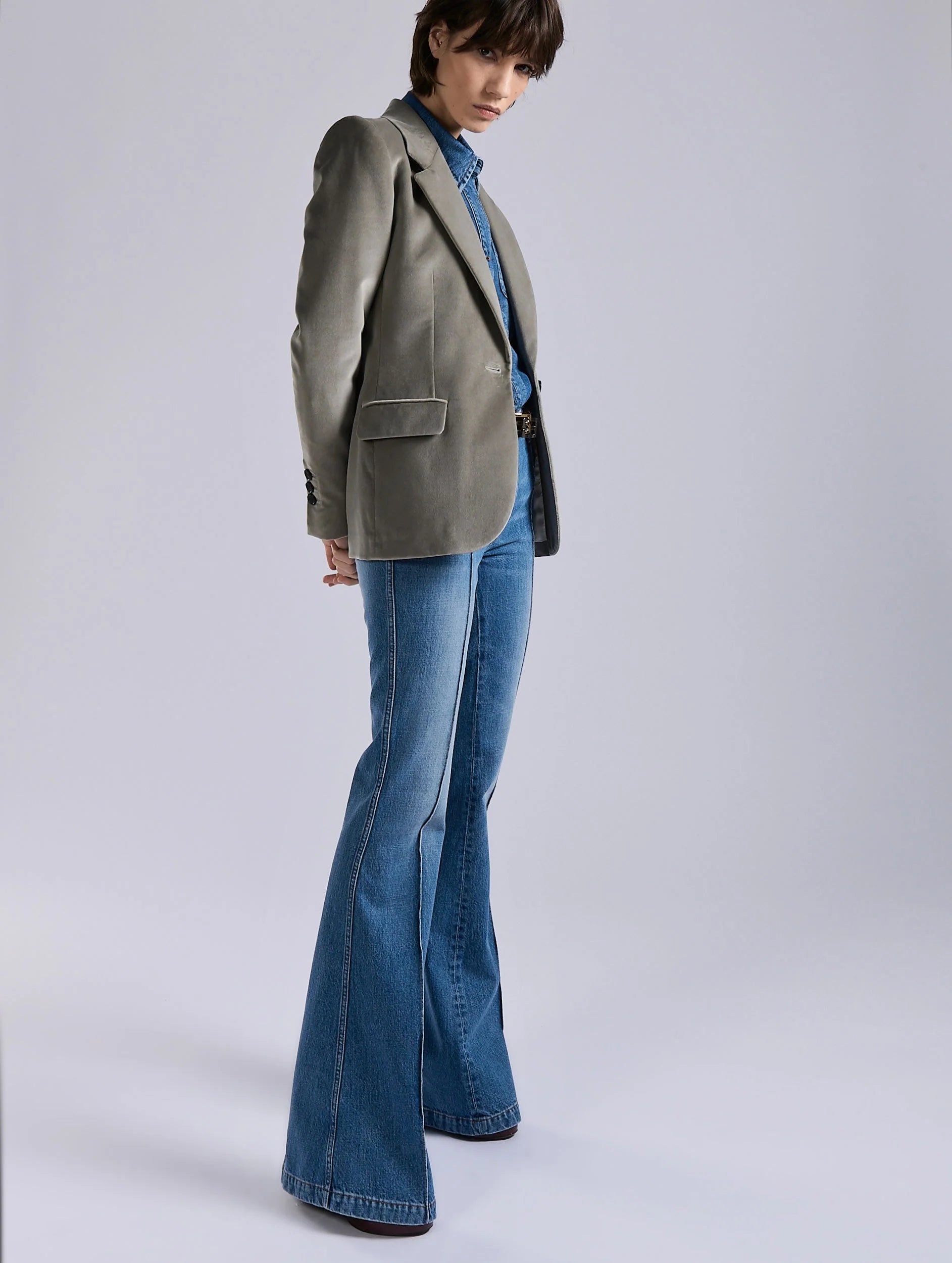 Barbara Bui Grey Velvet Fitted Jacket
