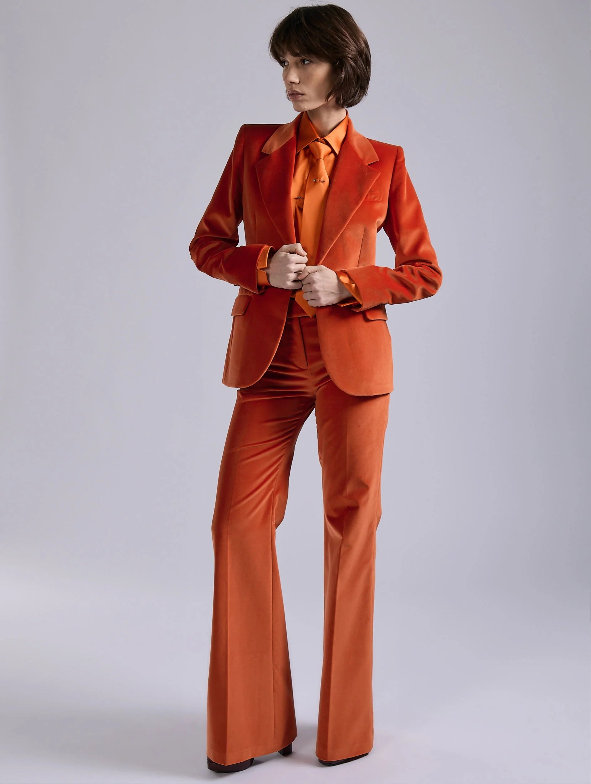 Barbara Bui Orange Velvet Fitted Jacket