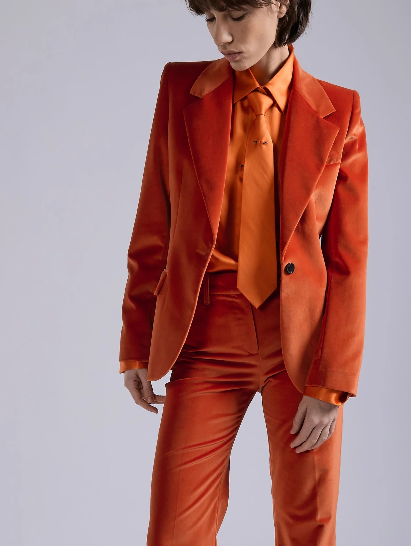Barbara Bui Orange Velvet Fitted Jacket