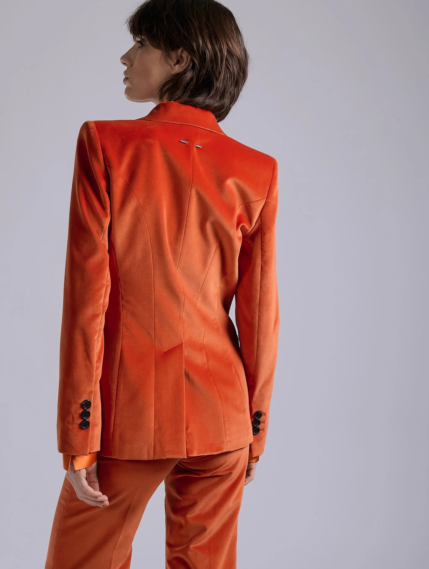 Barbara Bui Orange Velvet Fitted Jacket