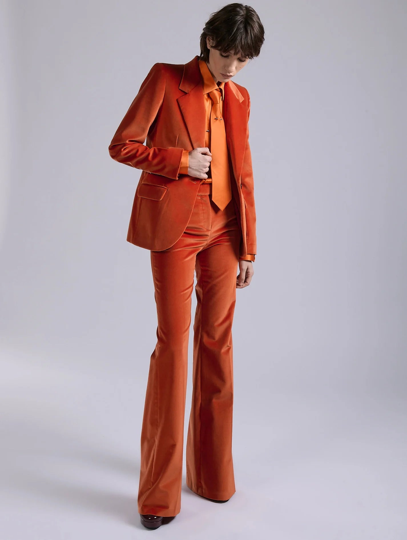 Barbara Bui Orange Velvet Fitted Jacket