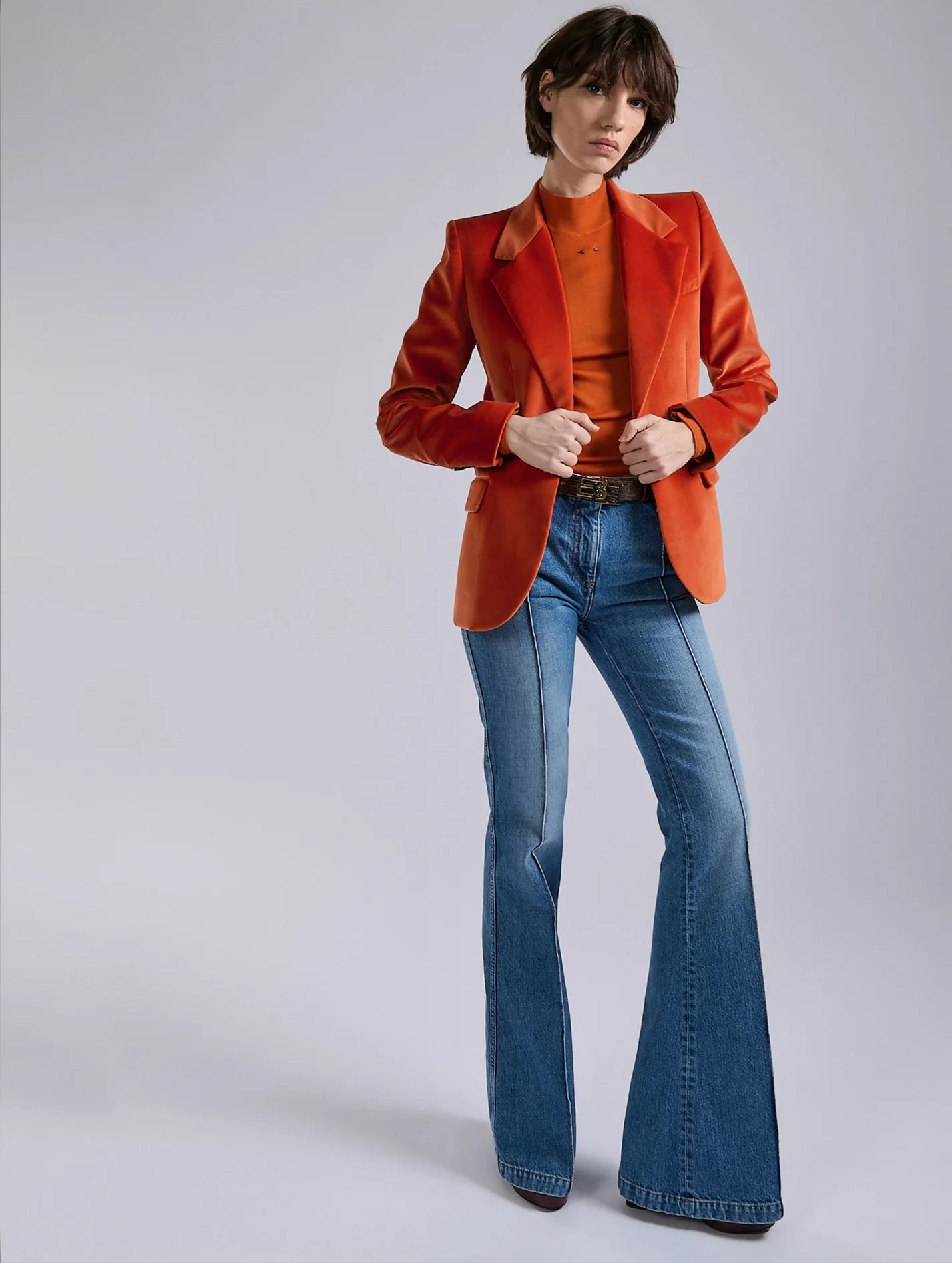 Barbara Bui Orange Velvet Fitted Jacket