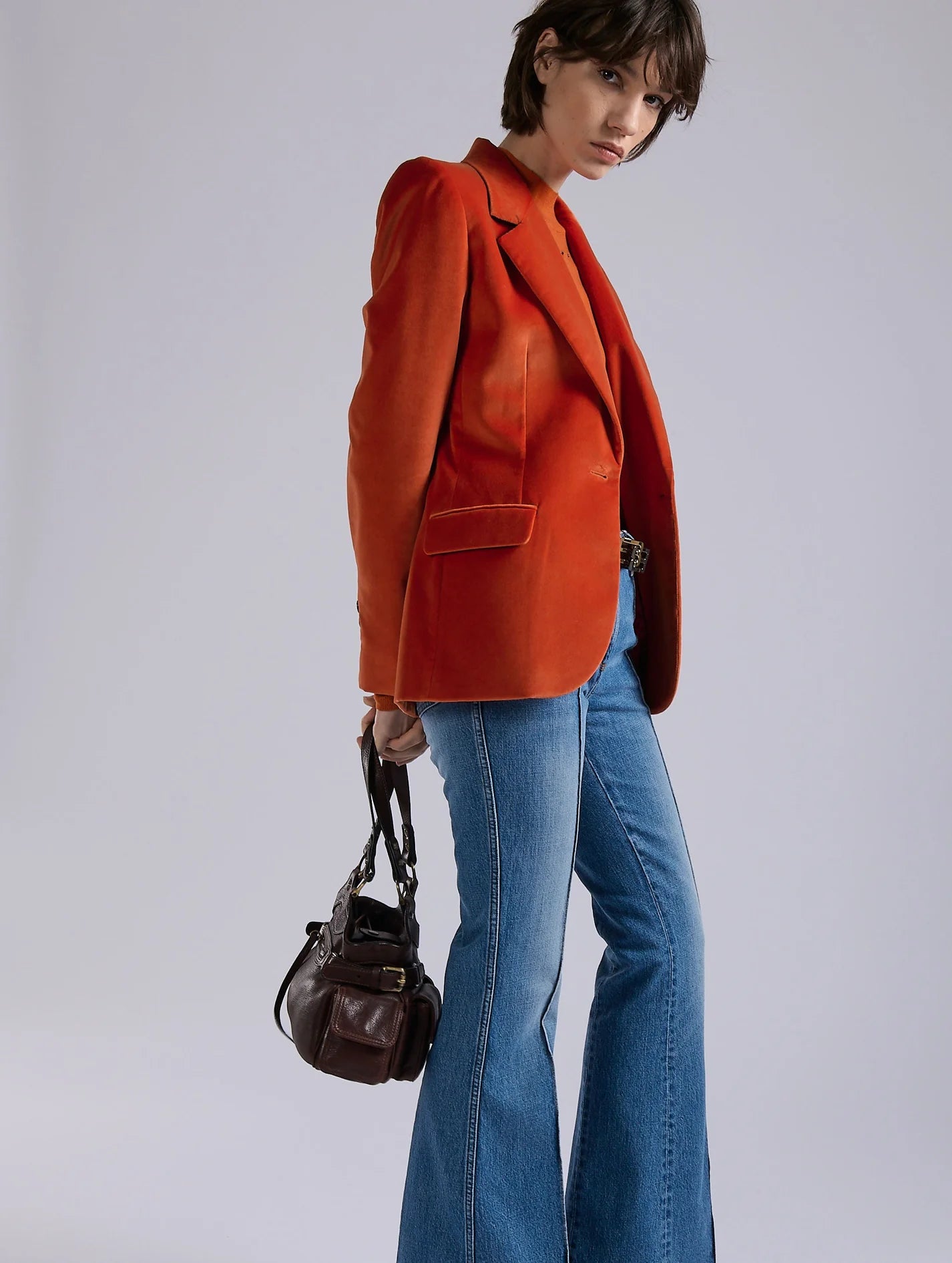 Barbara Bui Orange Velvet Fitted Jacket