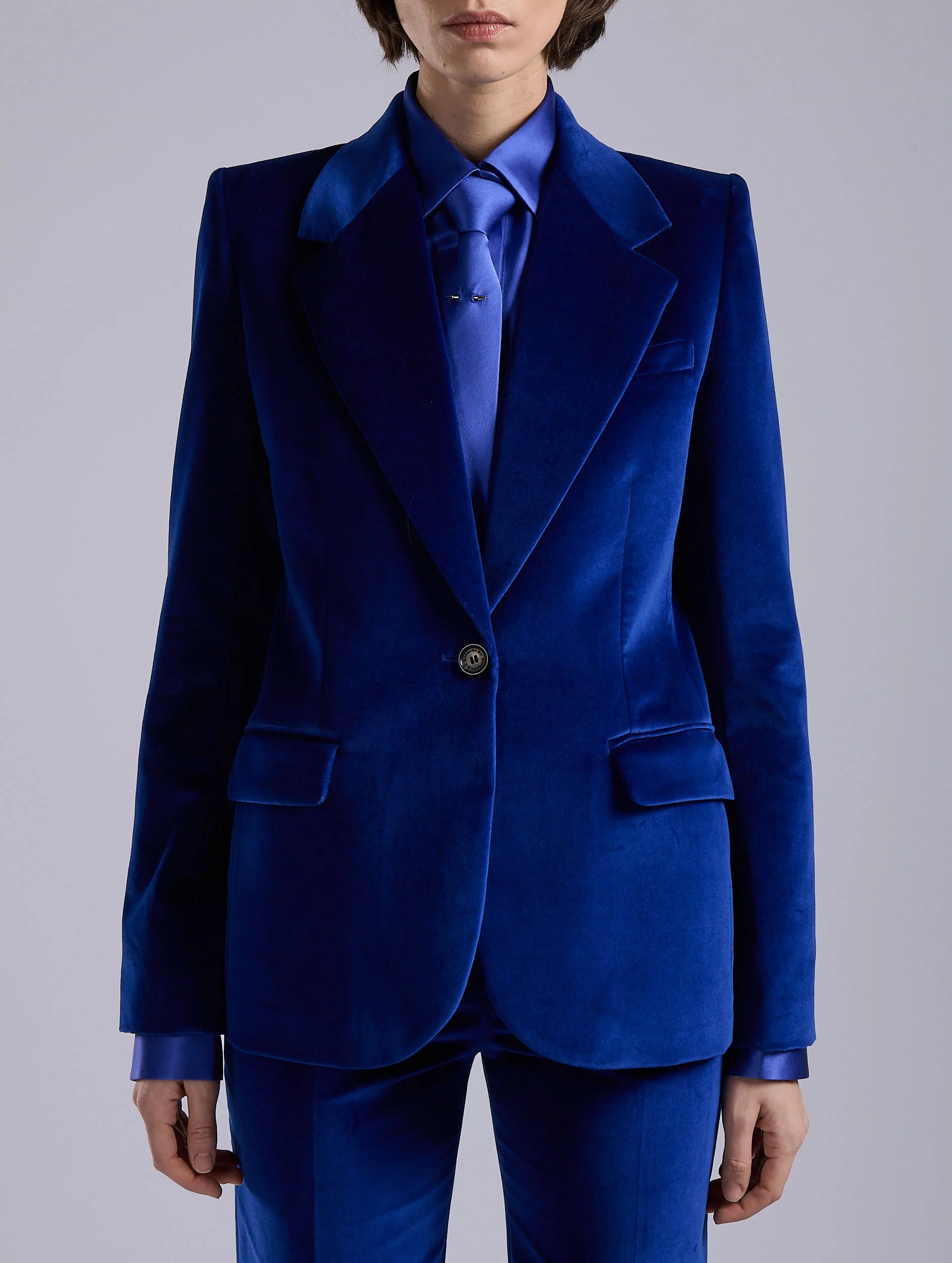 Barbara Bui Velvet Fitted Jacket Blue G1204EHK_45
