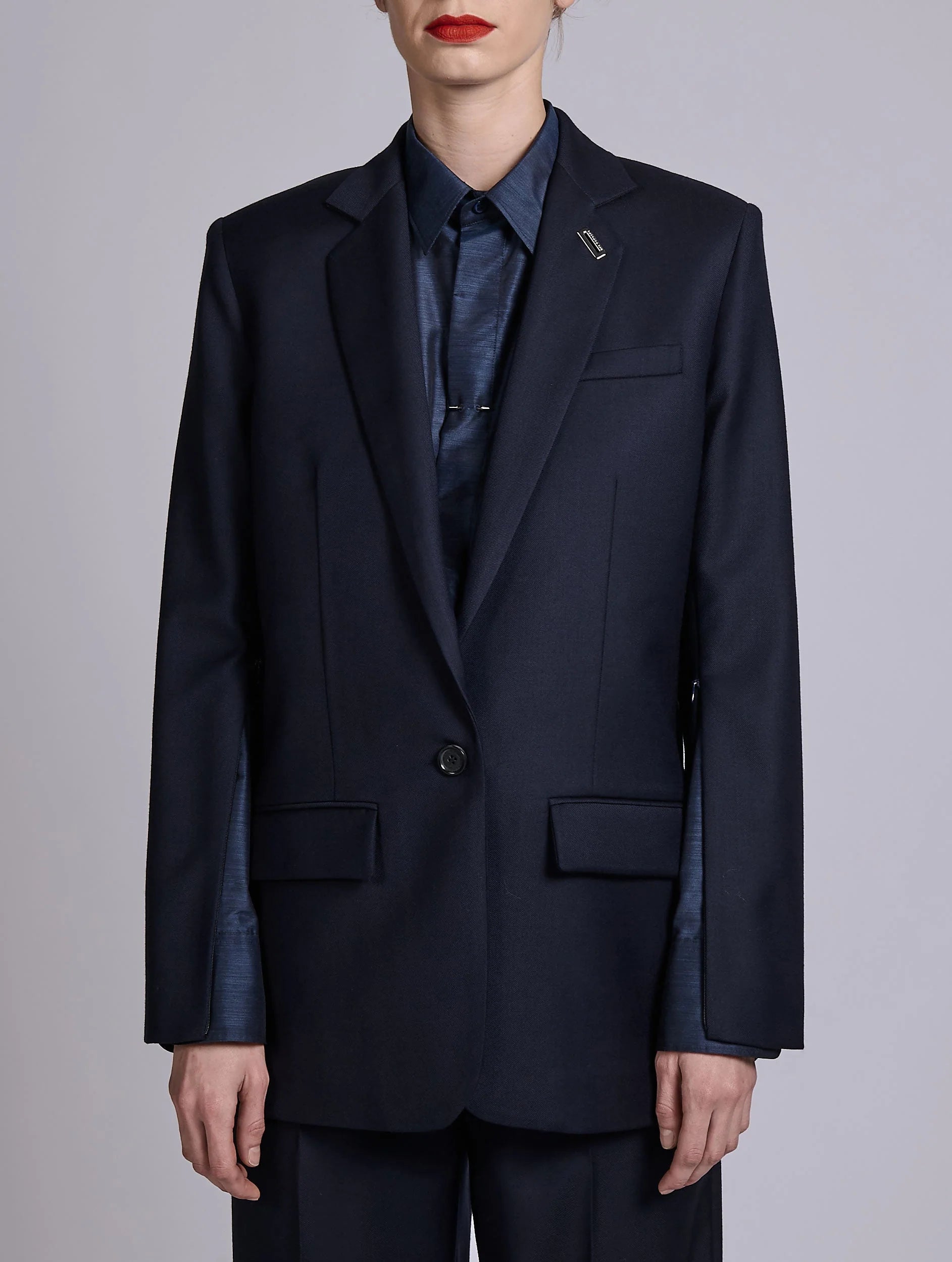 Barbara Bui Twill Straight Jacket navy blue G1223AAF
