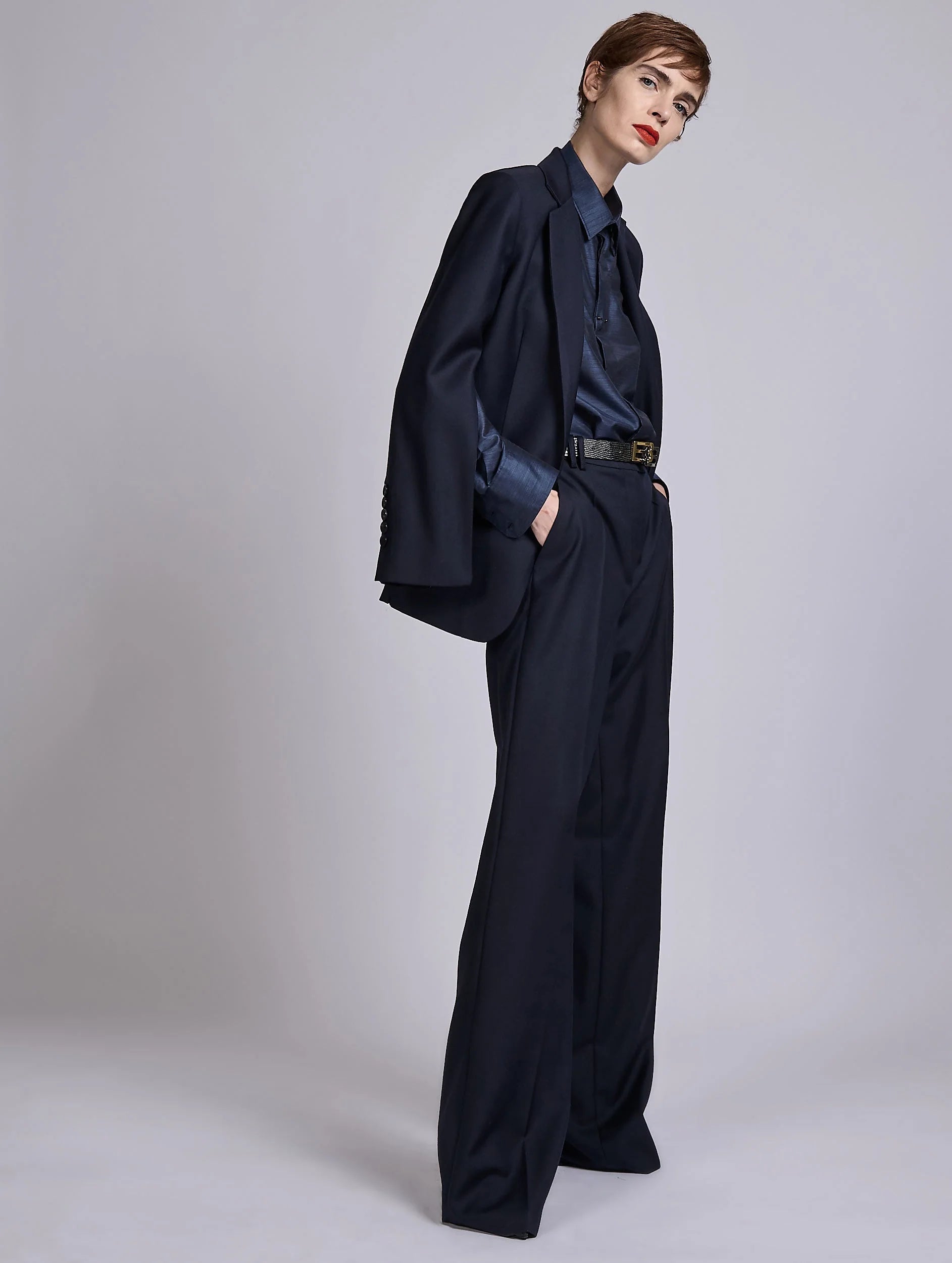 Barbara Bui Twill Straight Jacket navy blue G1223AAF
