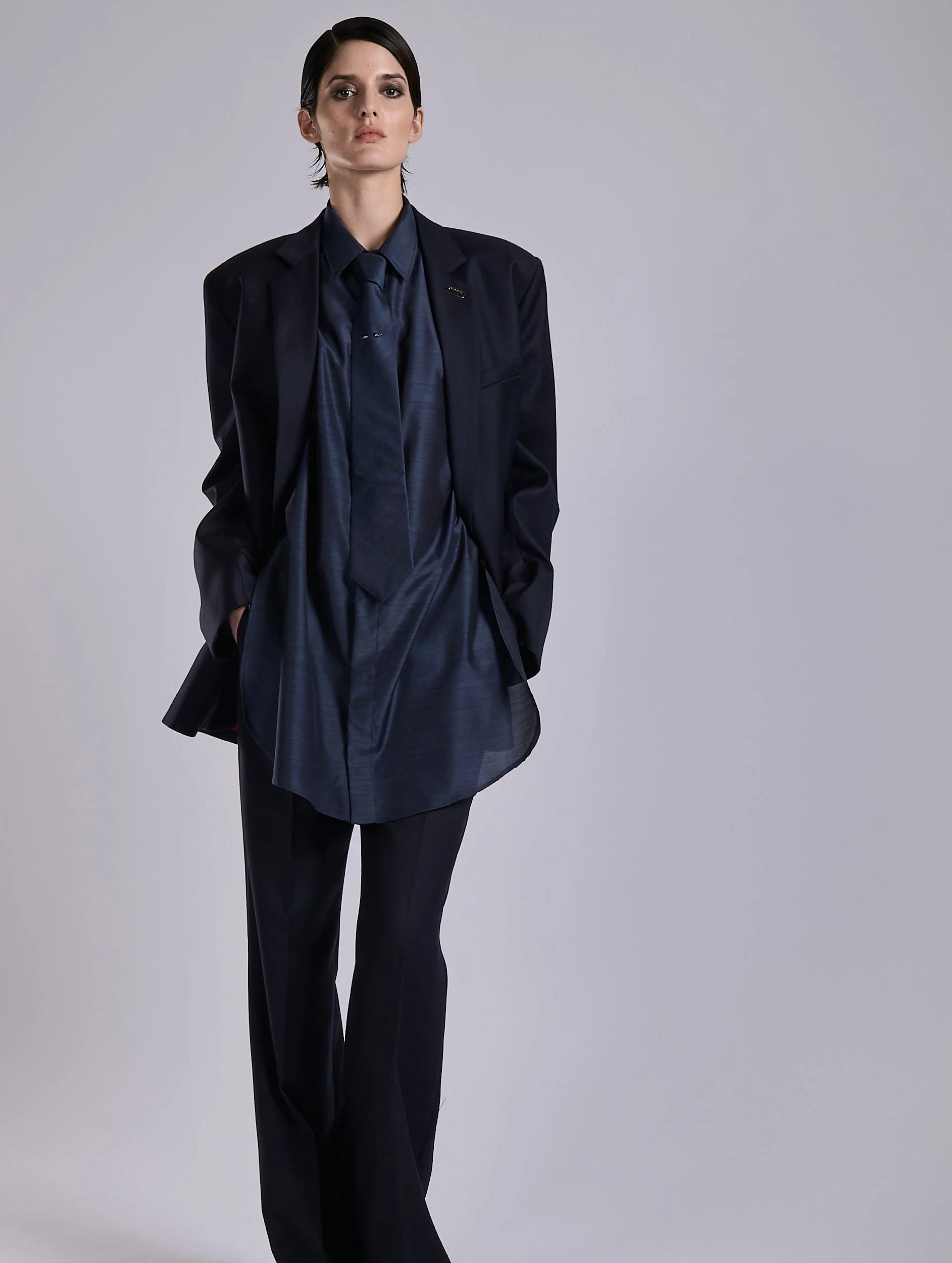 Barbara Bui Twill Straight Jacket navy blue G1223AAF