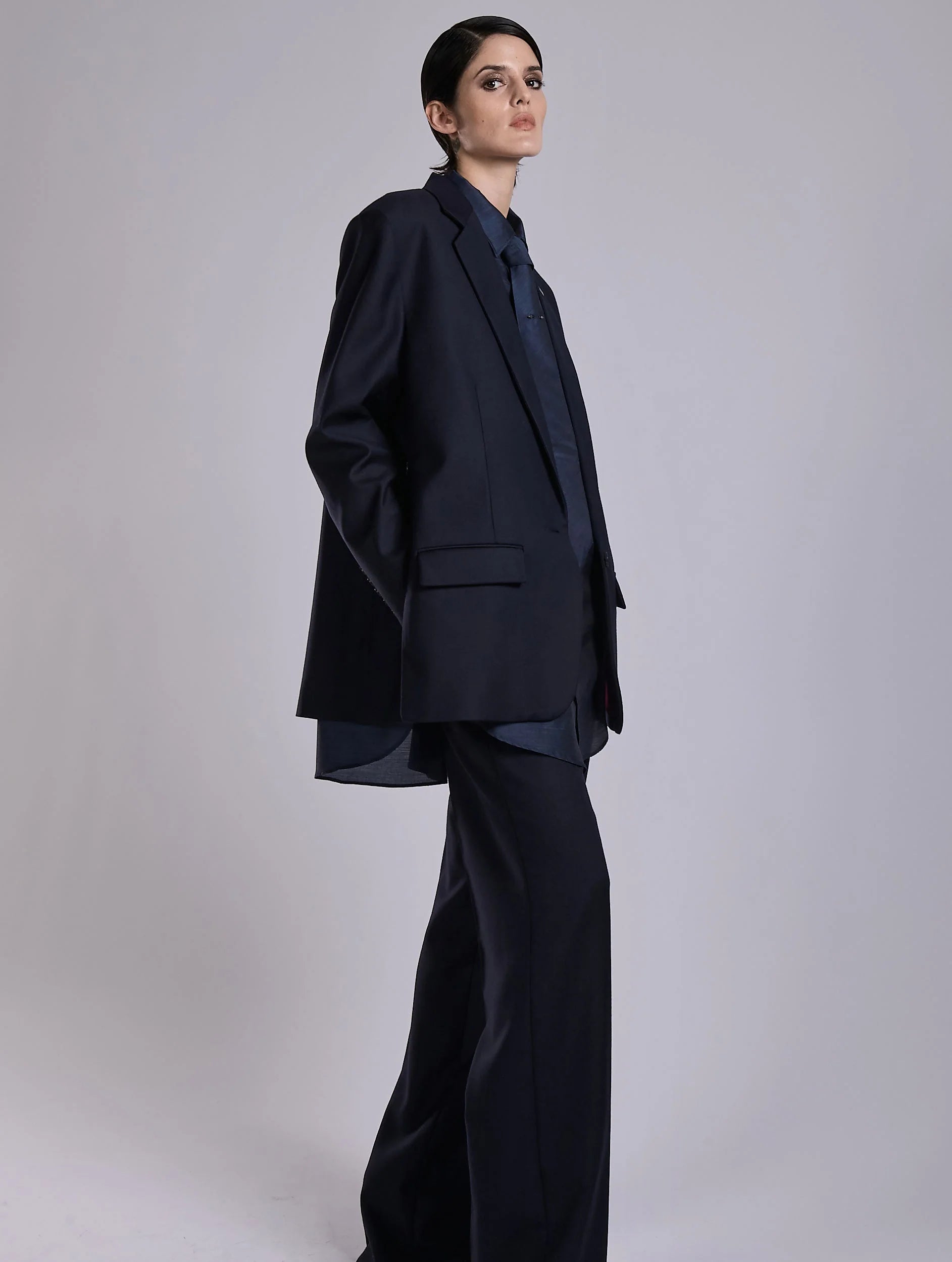 Barbara Bui Twill Straight Jacket navy blue G1223AAF