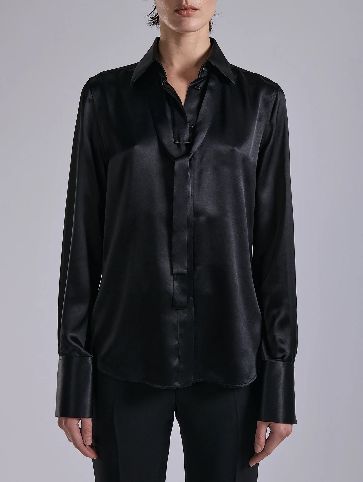 Barbara Bui BLACK SILK SATIN LAVALLIÈRE SHIRT