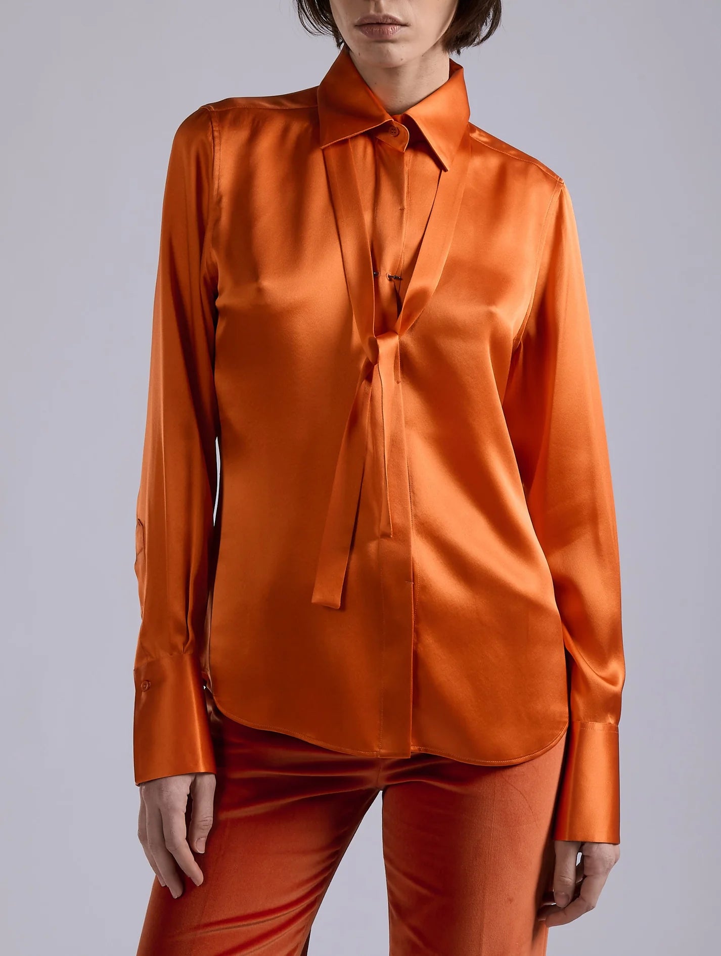Barbara Bui ORANGE SILK SATIN LAVALLIÈRE SHIRT