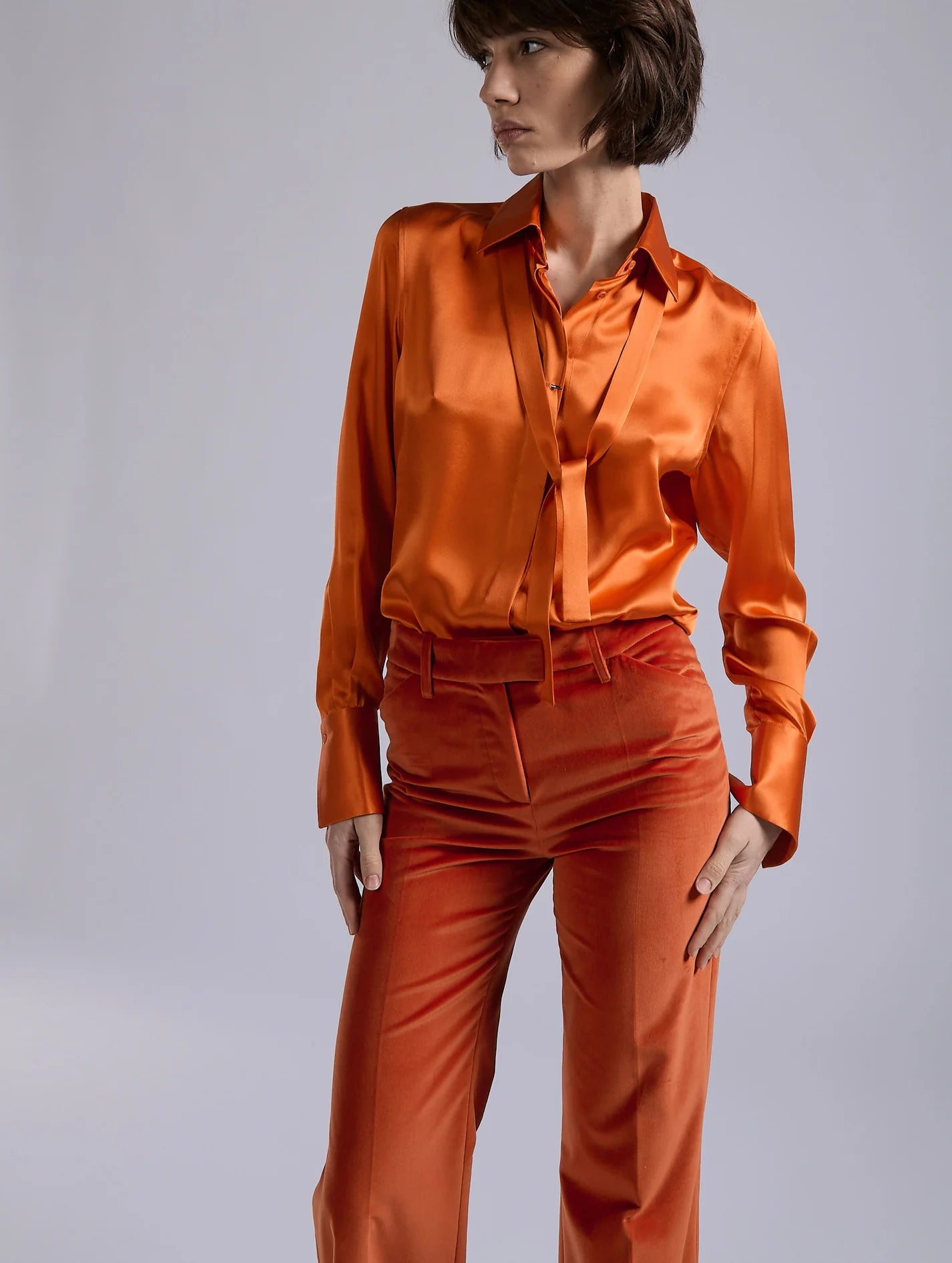 Barbara Bui ORANGE SILK SATIN LAVALLIÈRE SHIRT