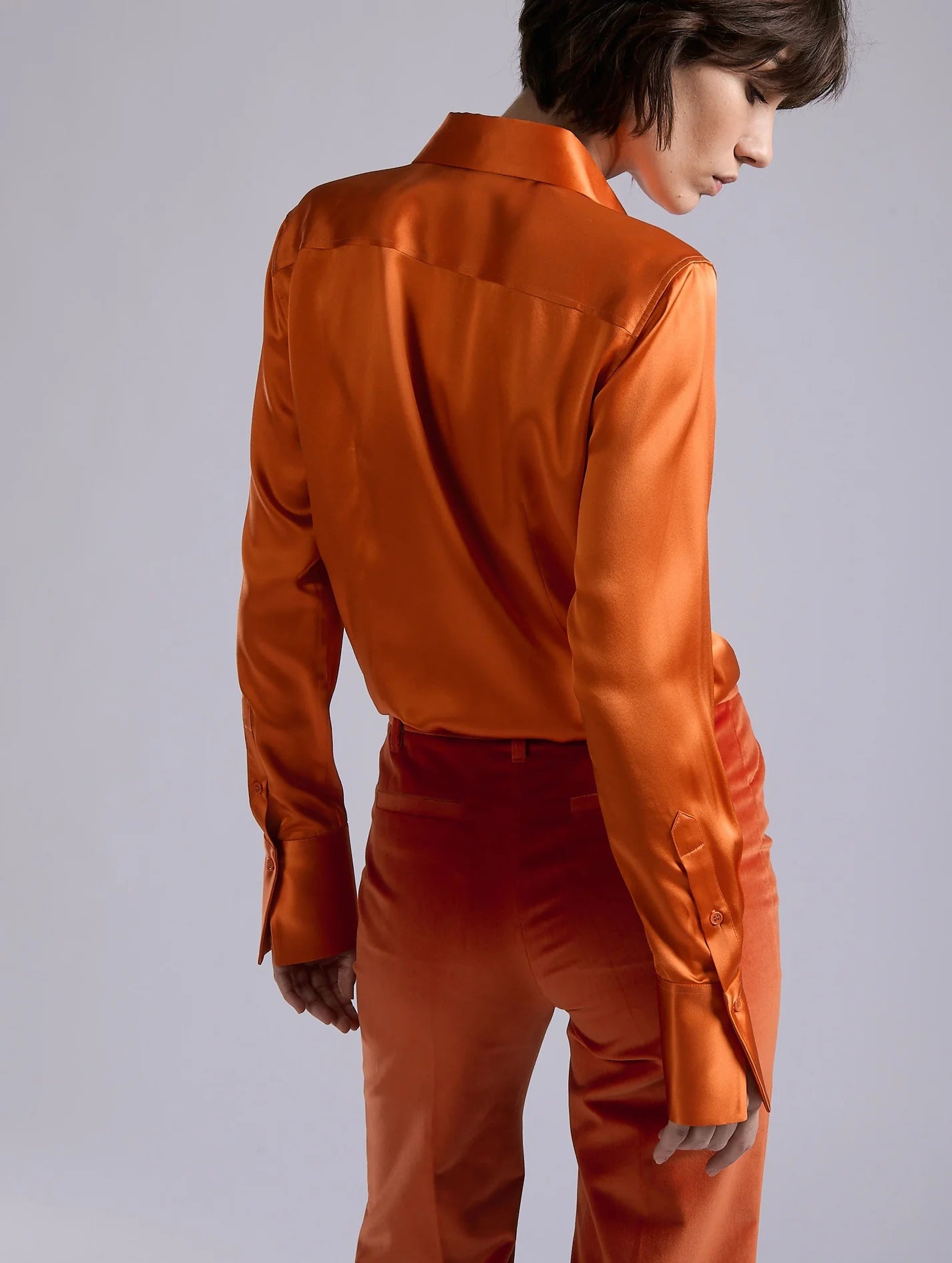 Barbara Bui ORANGE SILK SATIN LAVALLIÈRE SHIRT