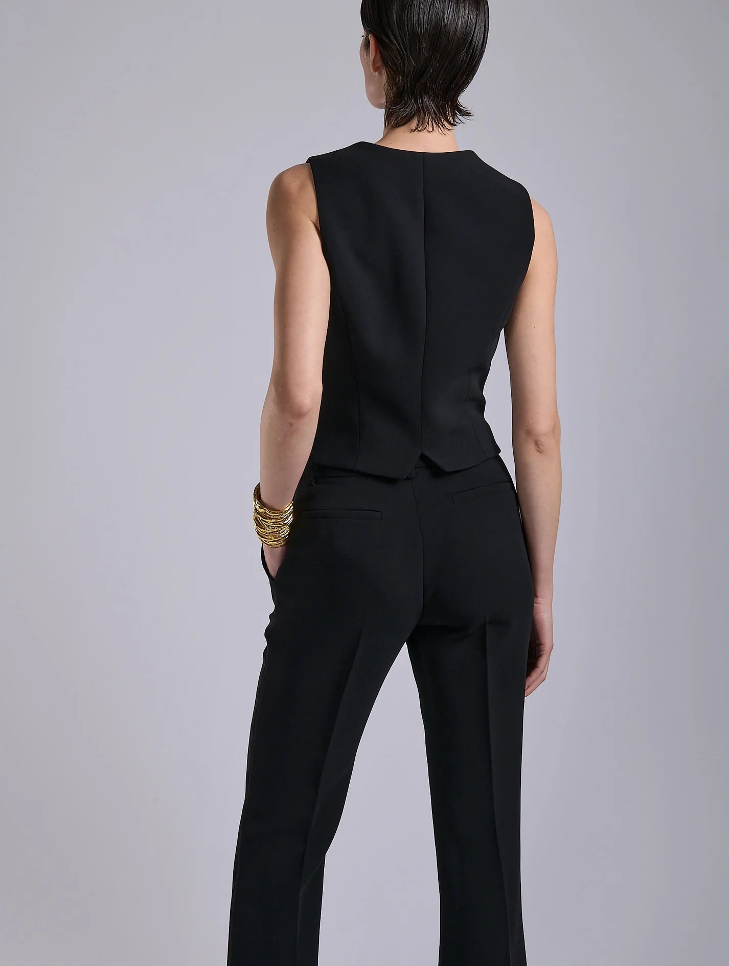 Barbara Bui BLACK CREPE AND LEATHER WAISTCOAT