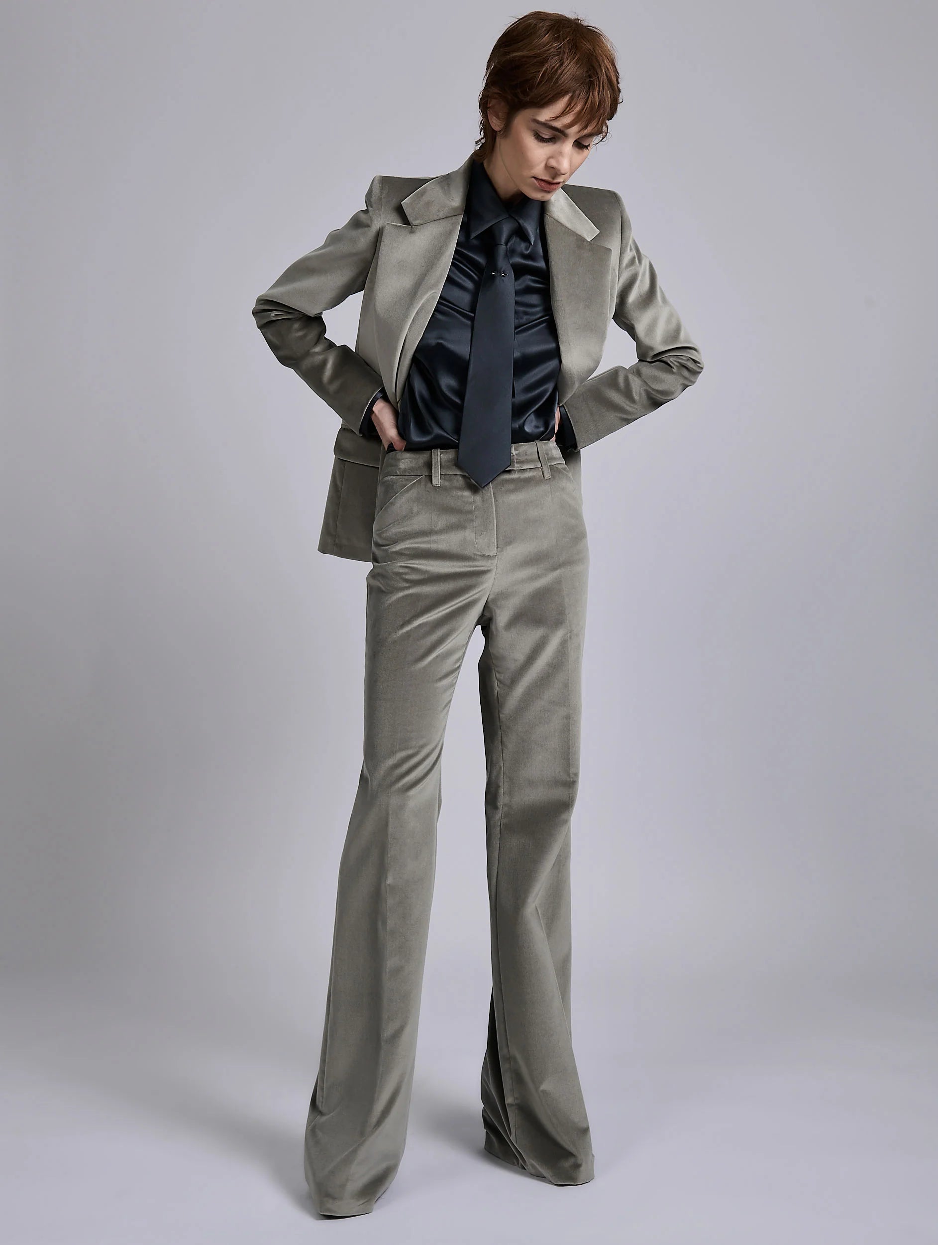 Barbara Bui Grey Velvet Fitted Jacket