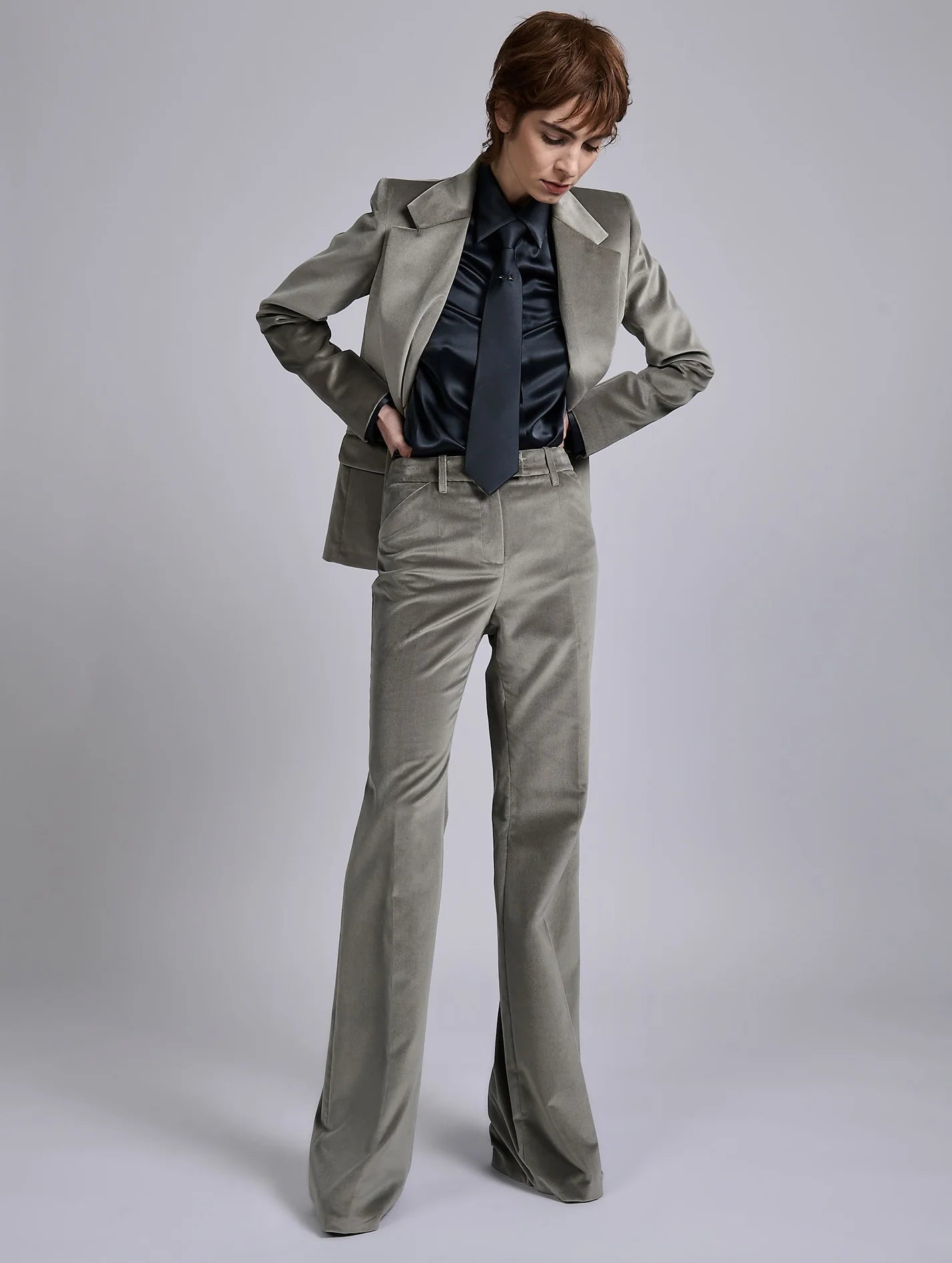 Barbara Bui Grey Velvet Flare Trousers