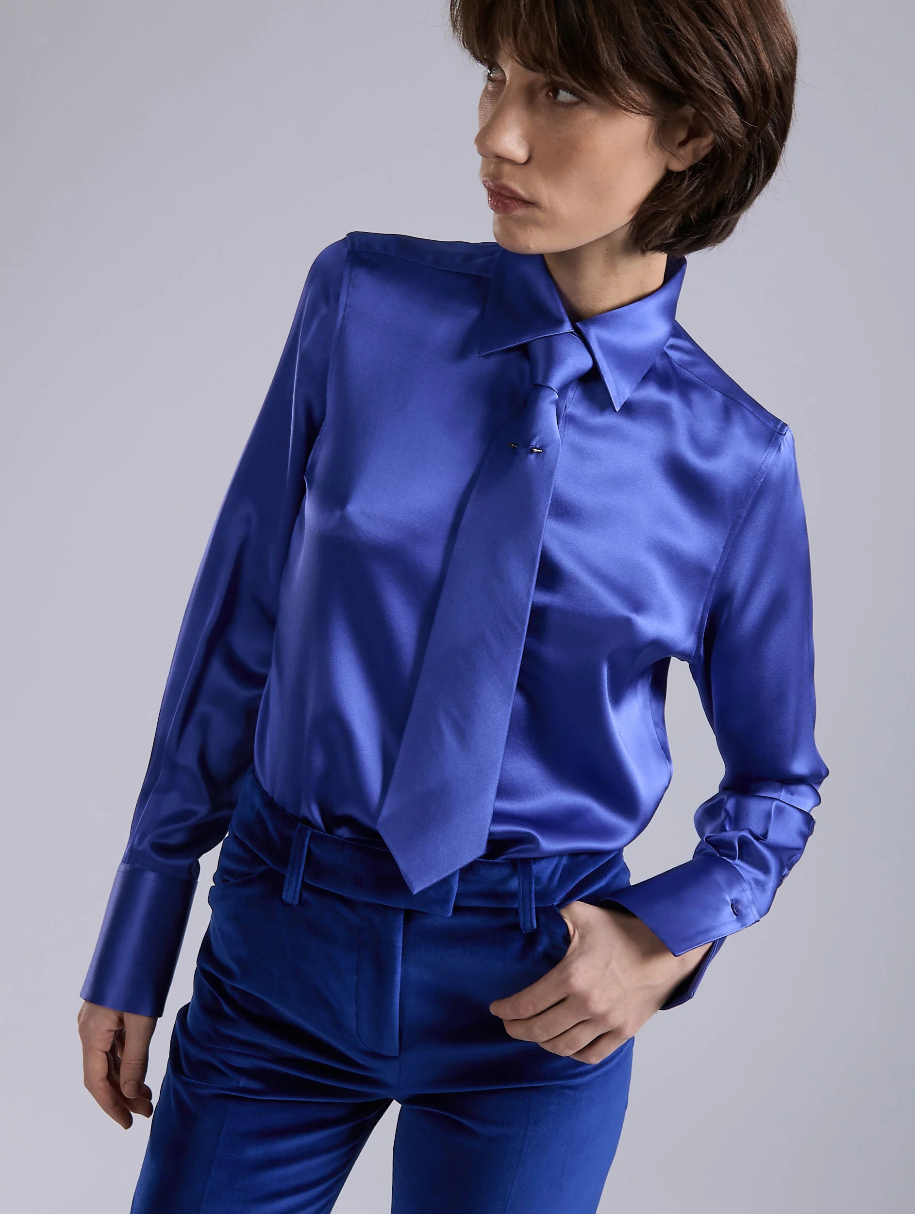 Barbara Bui Silk Satin Tie Blue G9201HCA_45