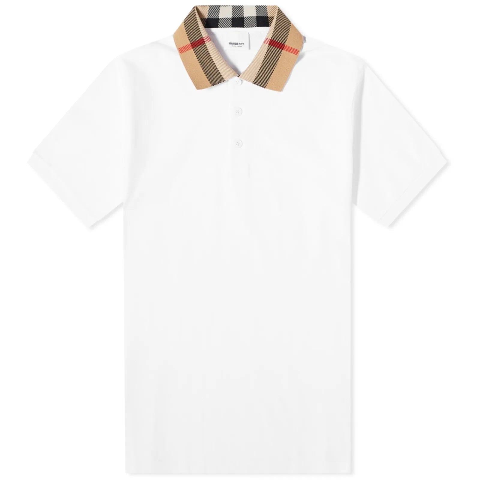 BURBERRY White Cody Check Collar Polo