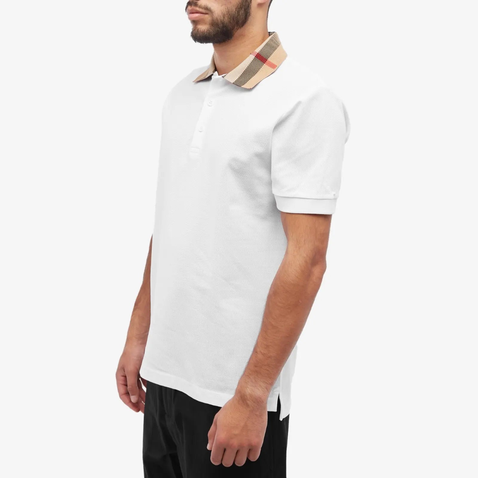 BURBERRY White Cody Check Collar Polo