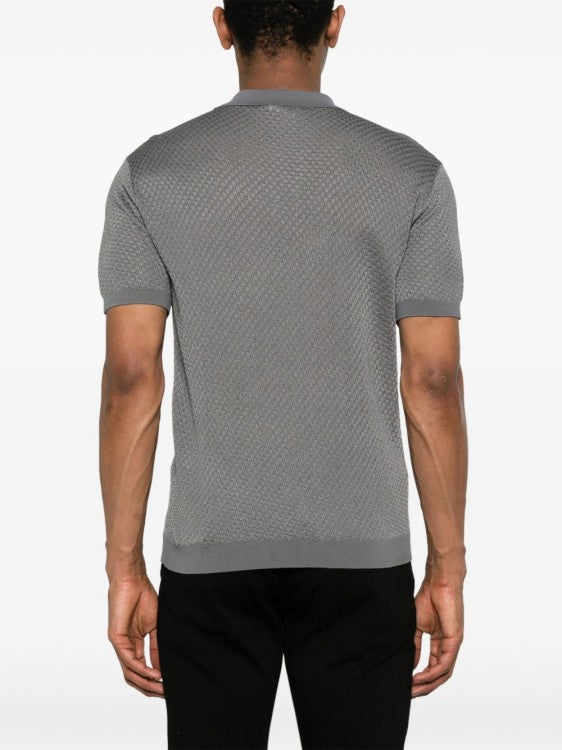 Emporio Armani Micro-Pattern Jacquard Knit Polo Shirt