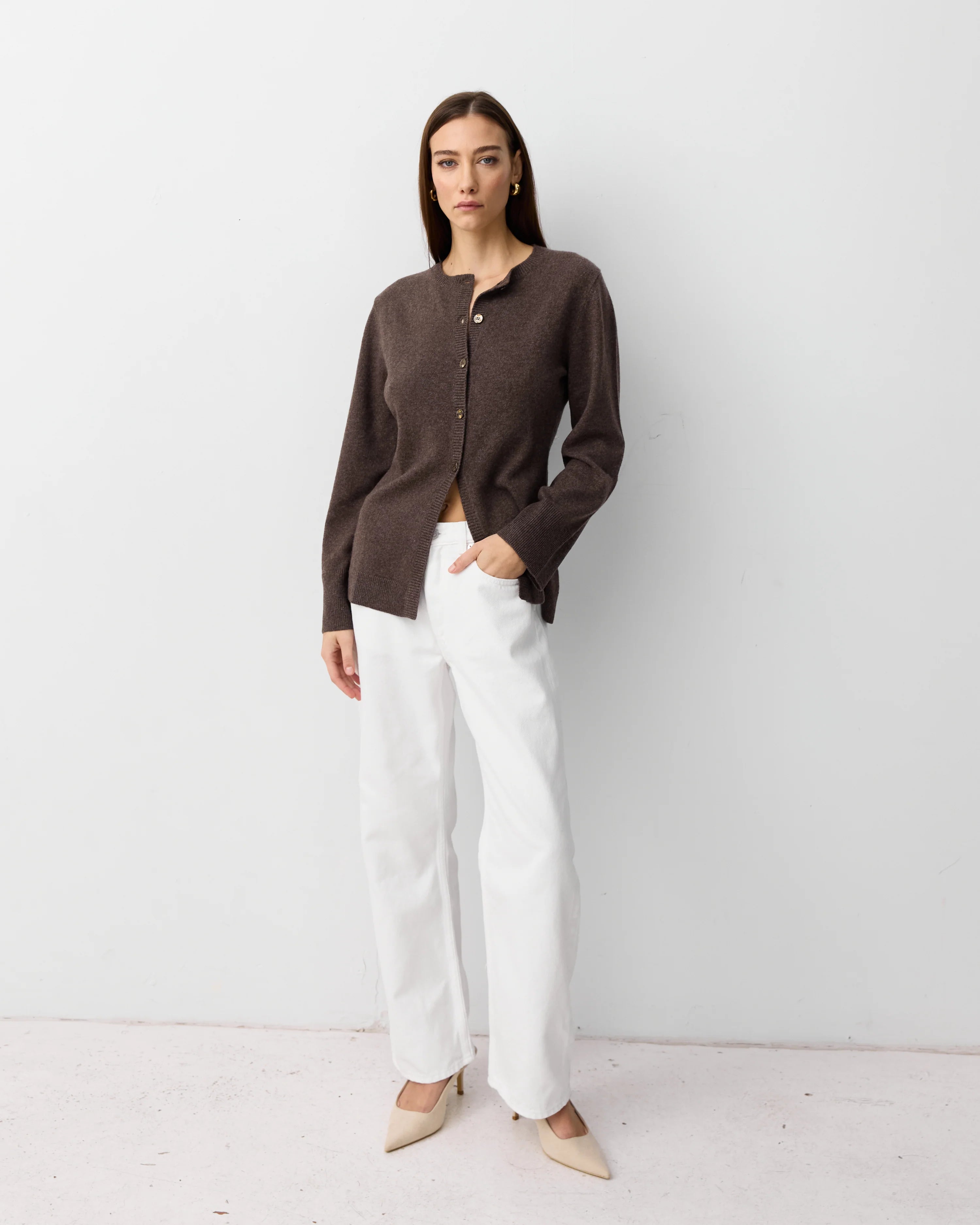 The Curated The Tailored Cardigan Chestnut NHW-AW2410-25833