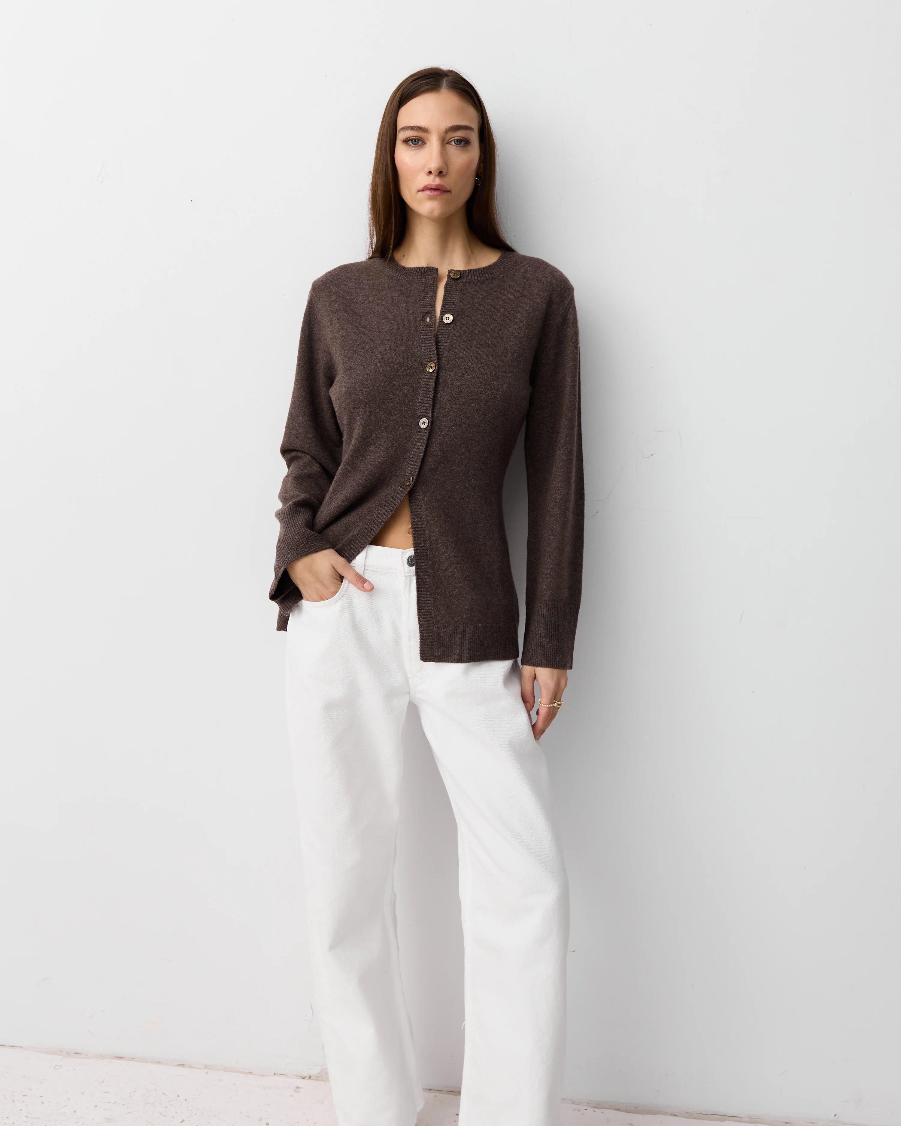 The Curated The Tailored Cardigan Chestnut NHW-AW2410-25833