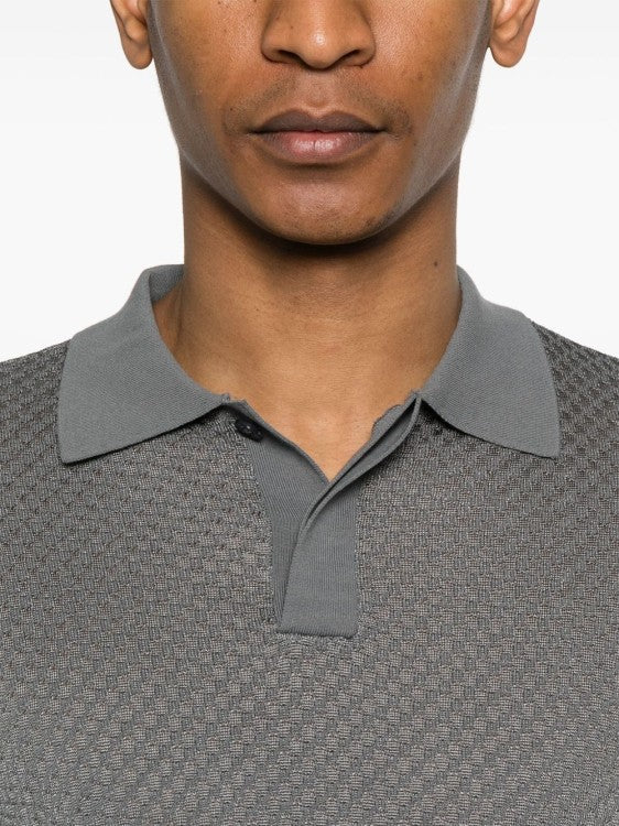 Emporio Armani Micro-Pattern Jacquard Knit Polo Shirt