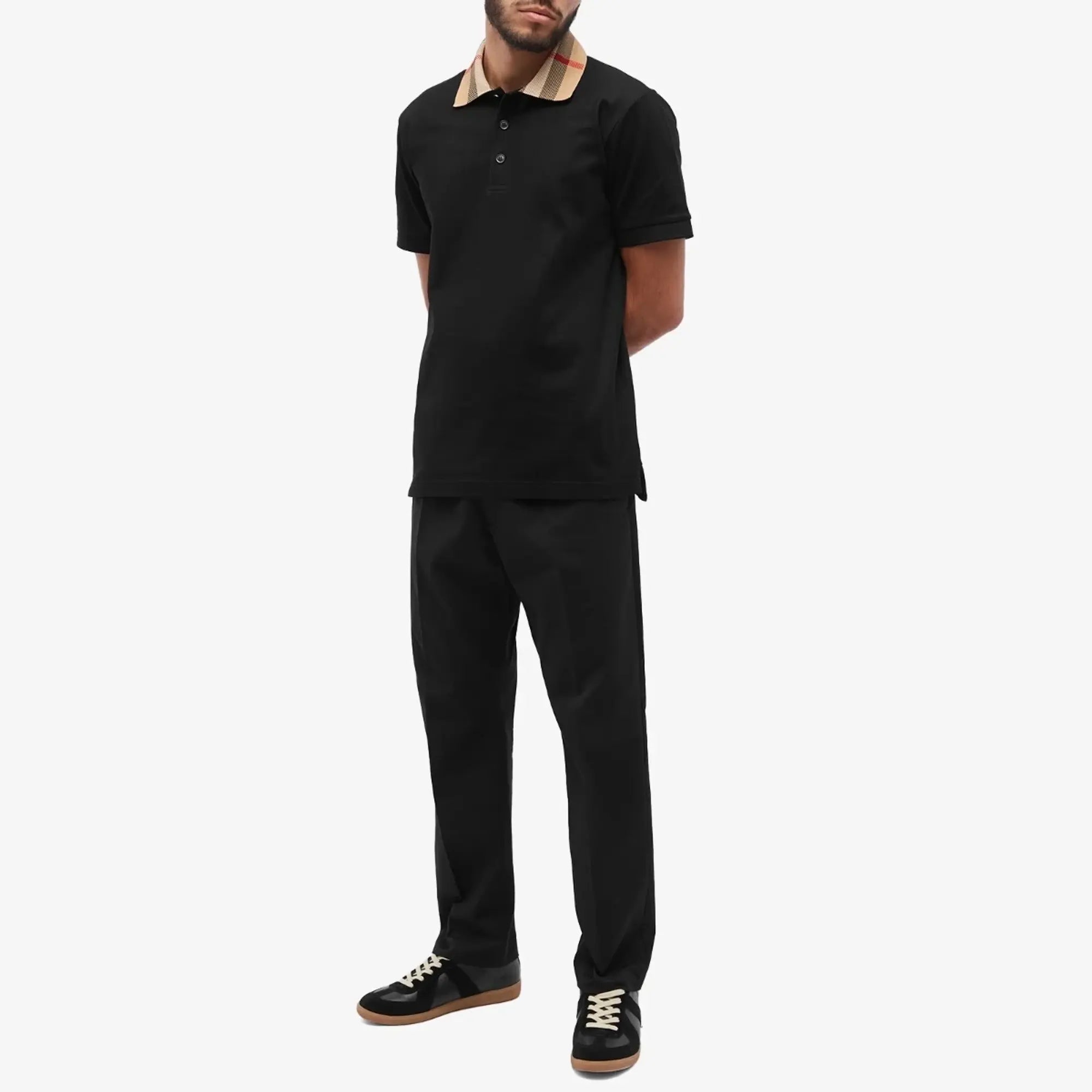 BURBERRY Black Cody Check Collar Polo