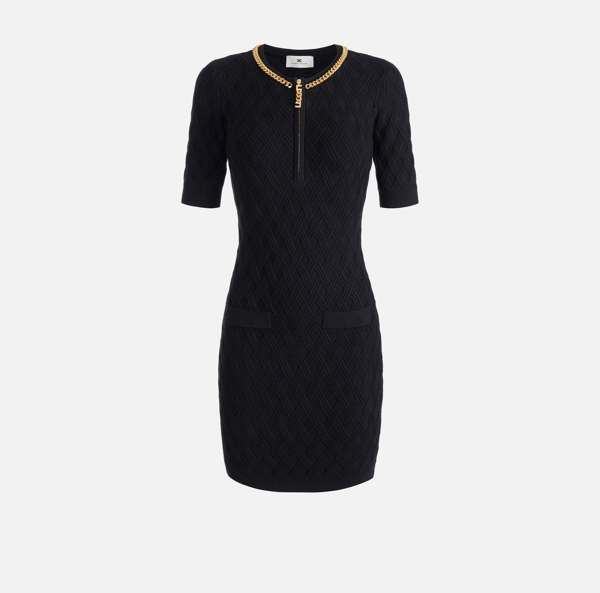 Elisabetta Franchi Gebreide Mini-jurk met ruitjesprint en detail