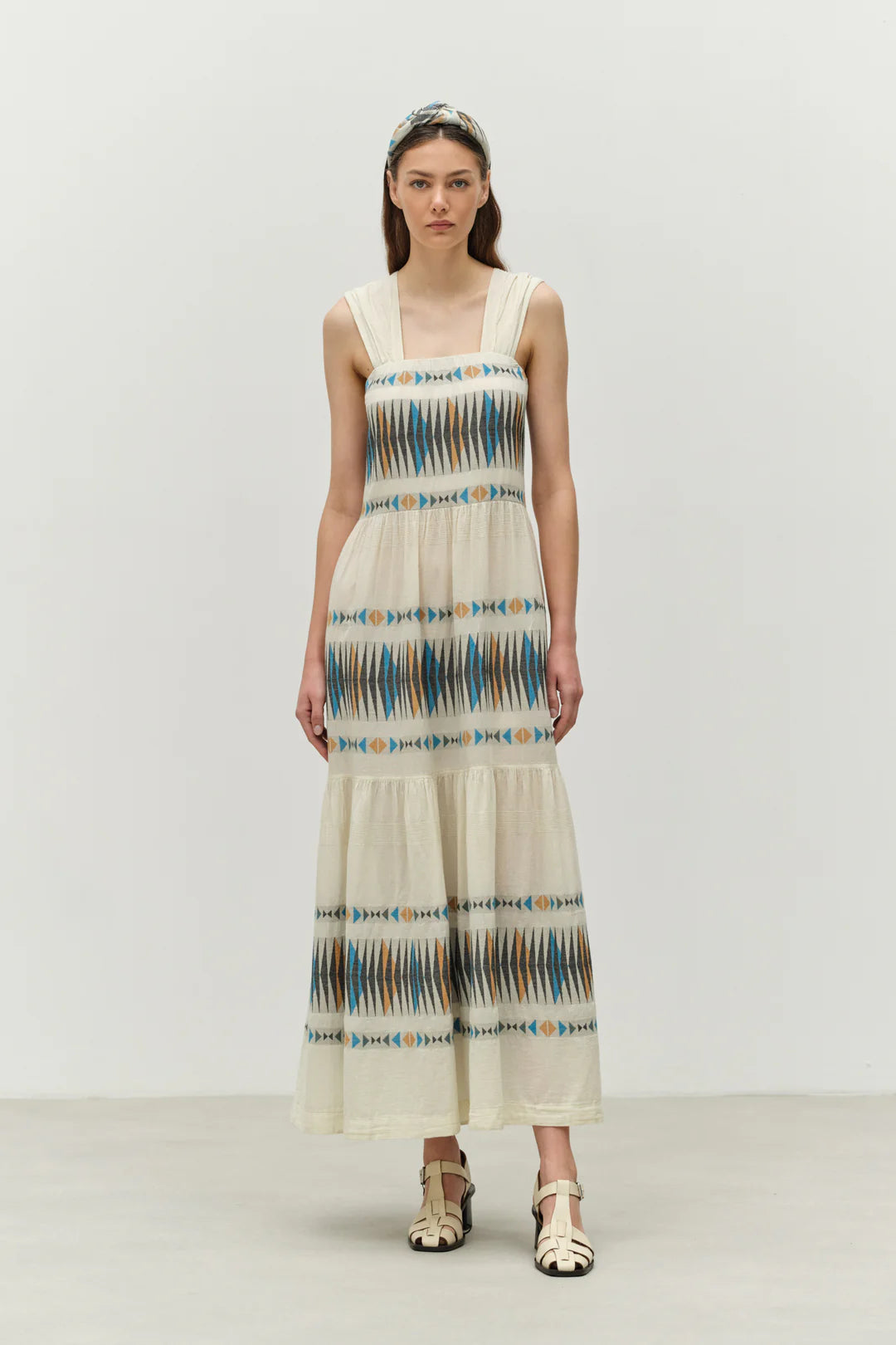 Devotion Twins Elegant long dress blue/camel 025354G