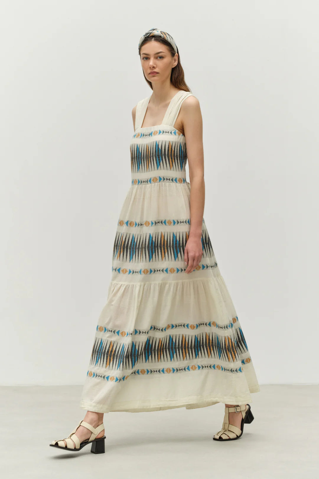 Devotion Twins Elegant long dress blue/camel 025354G