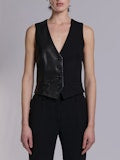 Barbara Bui BLACK CREPE AND LEATHER WAISTCOAT