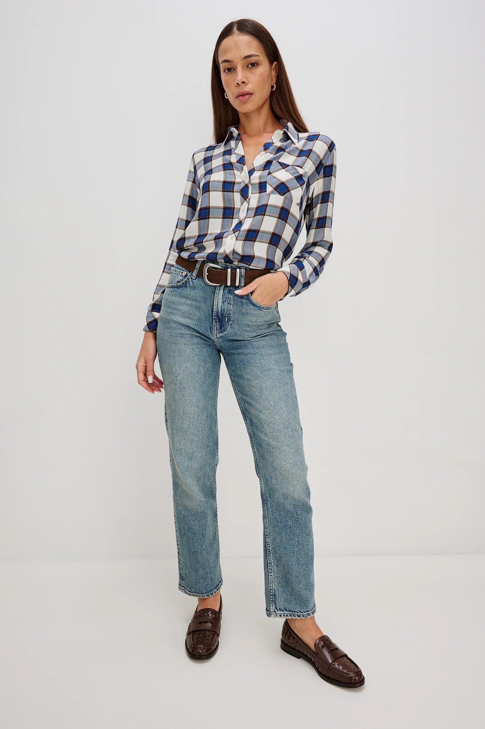 Rails long sleeve plaid shirt – rayon twill button-down