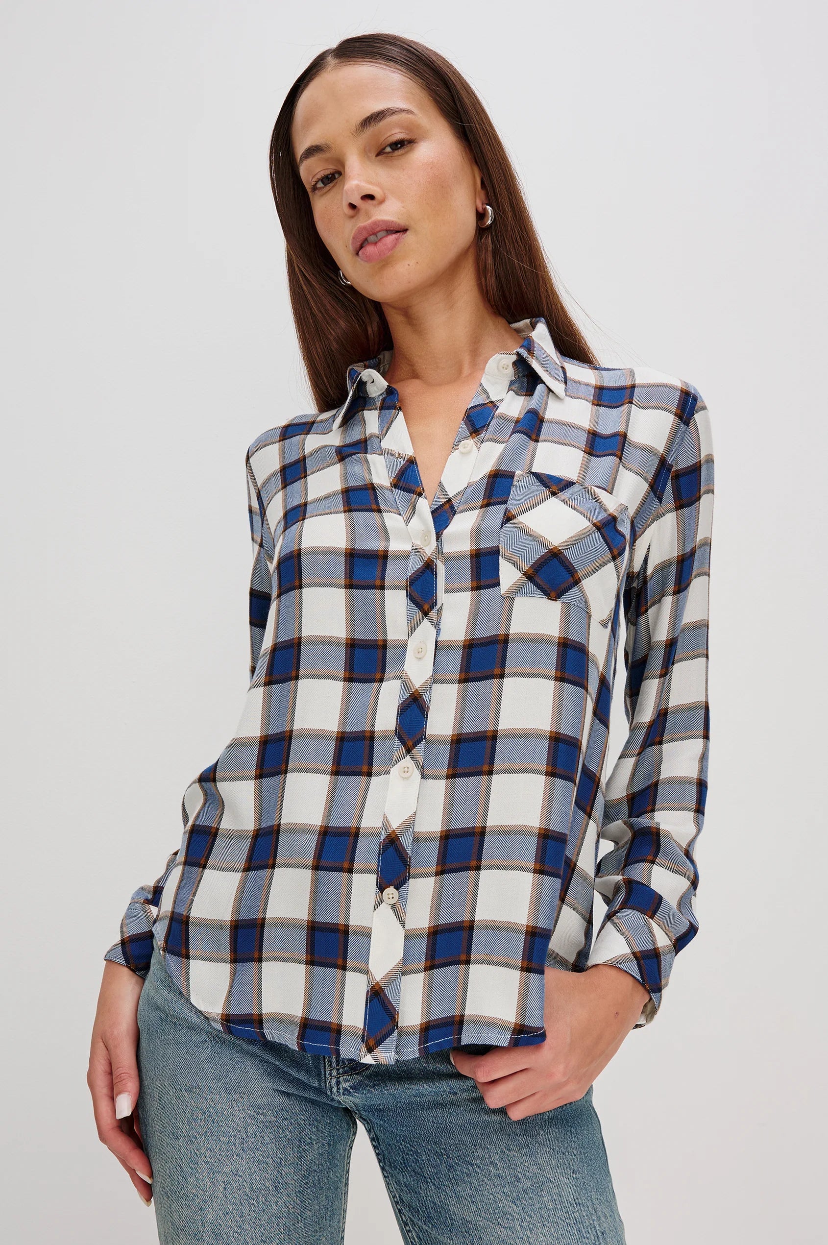 Rails long sleeve plaid shirt – rayon twill button-down