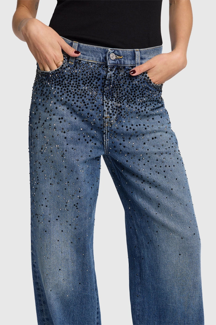 7 For All Mankind Low Slung Wide Leg Candy With Faded Crystals