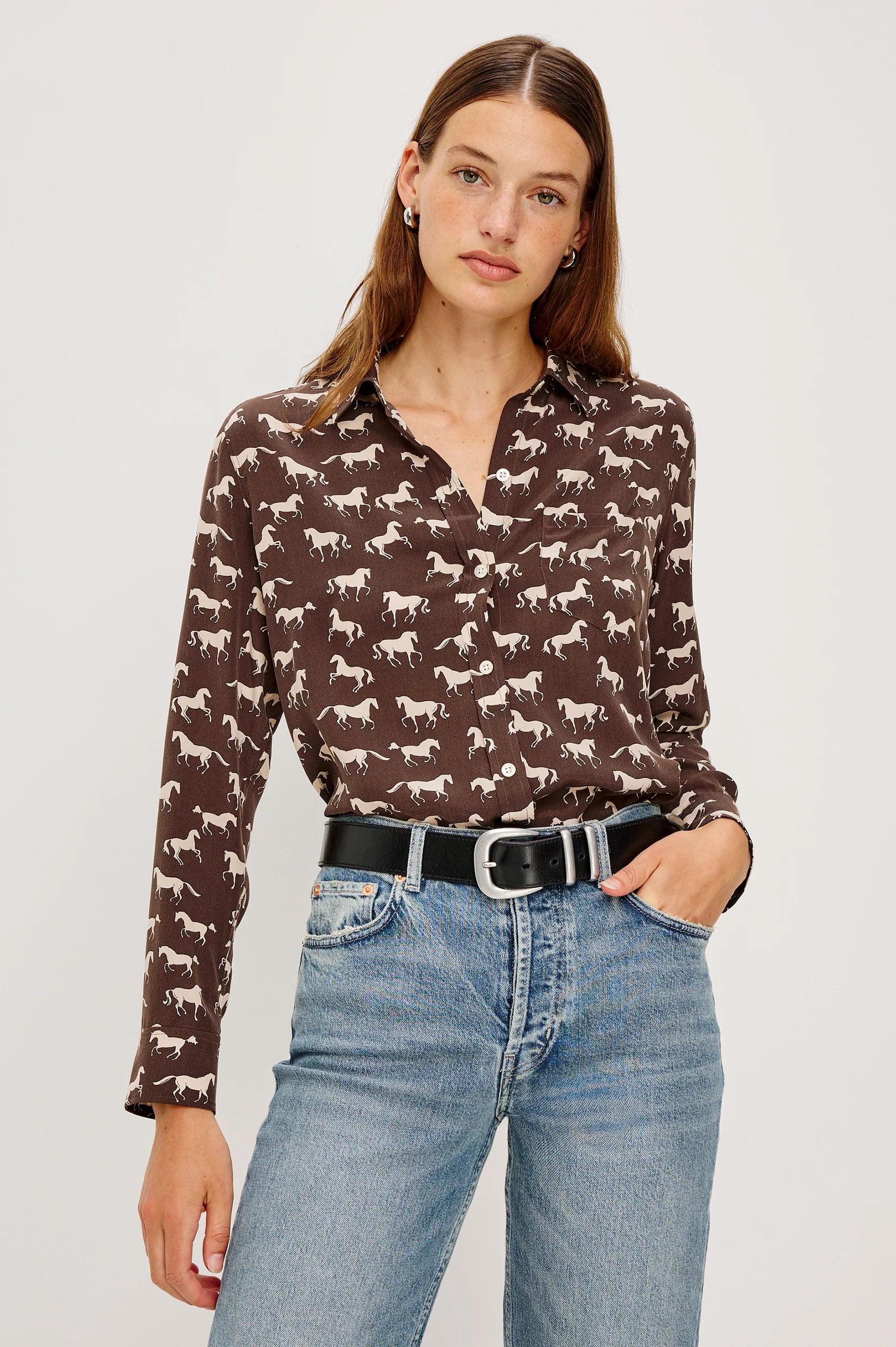 Rails Kate Shirt Ivory Horses 910-615-8289