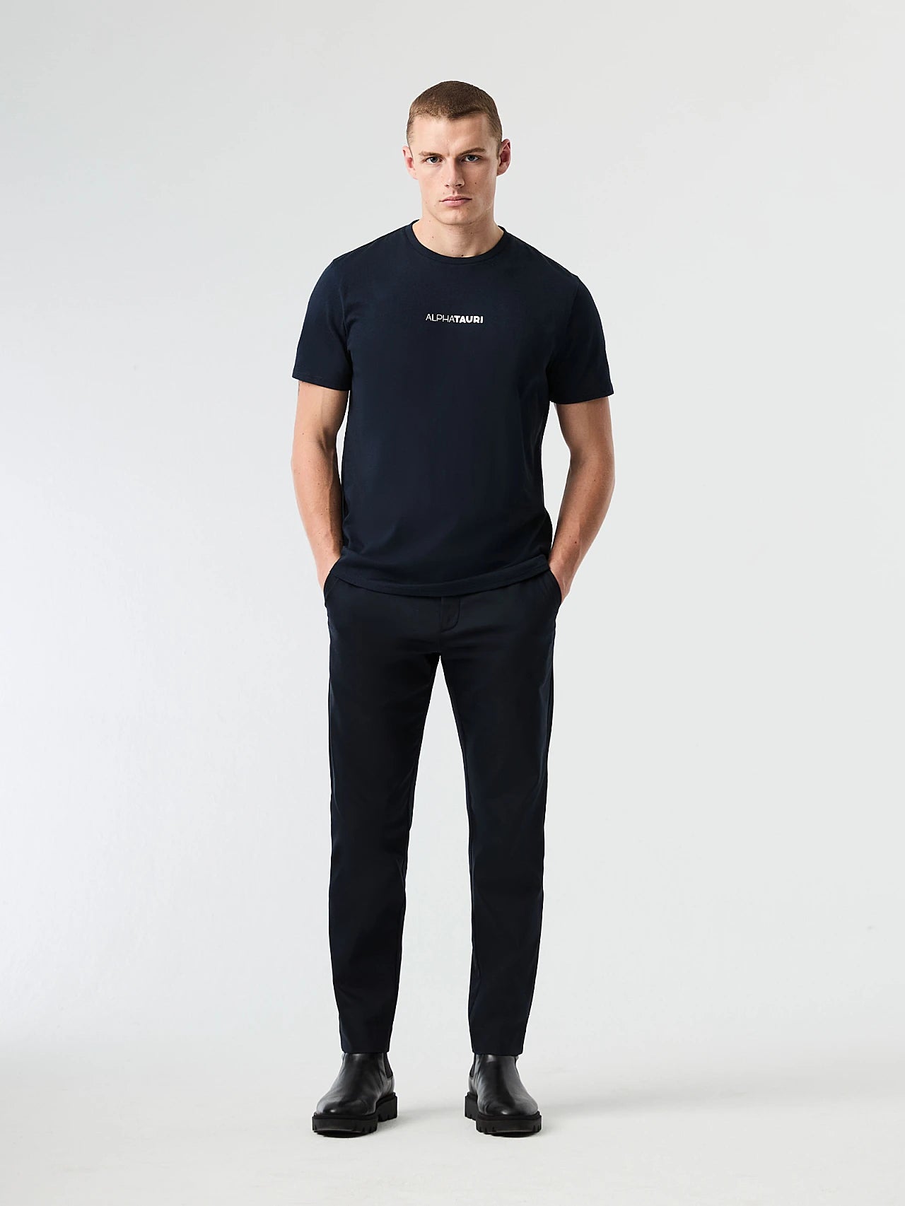 ALPHATAURI Navy Signature Logo Cotton T-Shirt