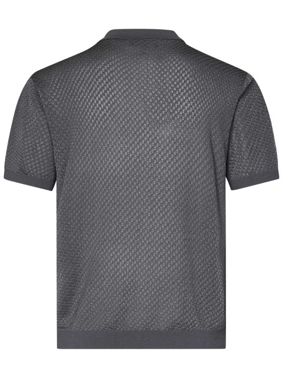 Emporio Armani Micro-Pattern Jacquard Knit Polo Shirt