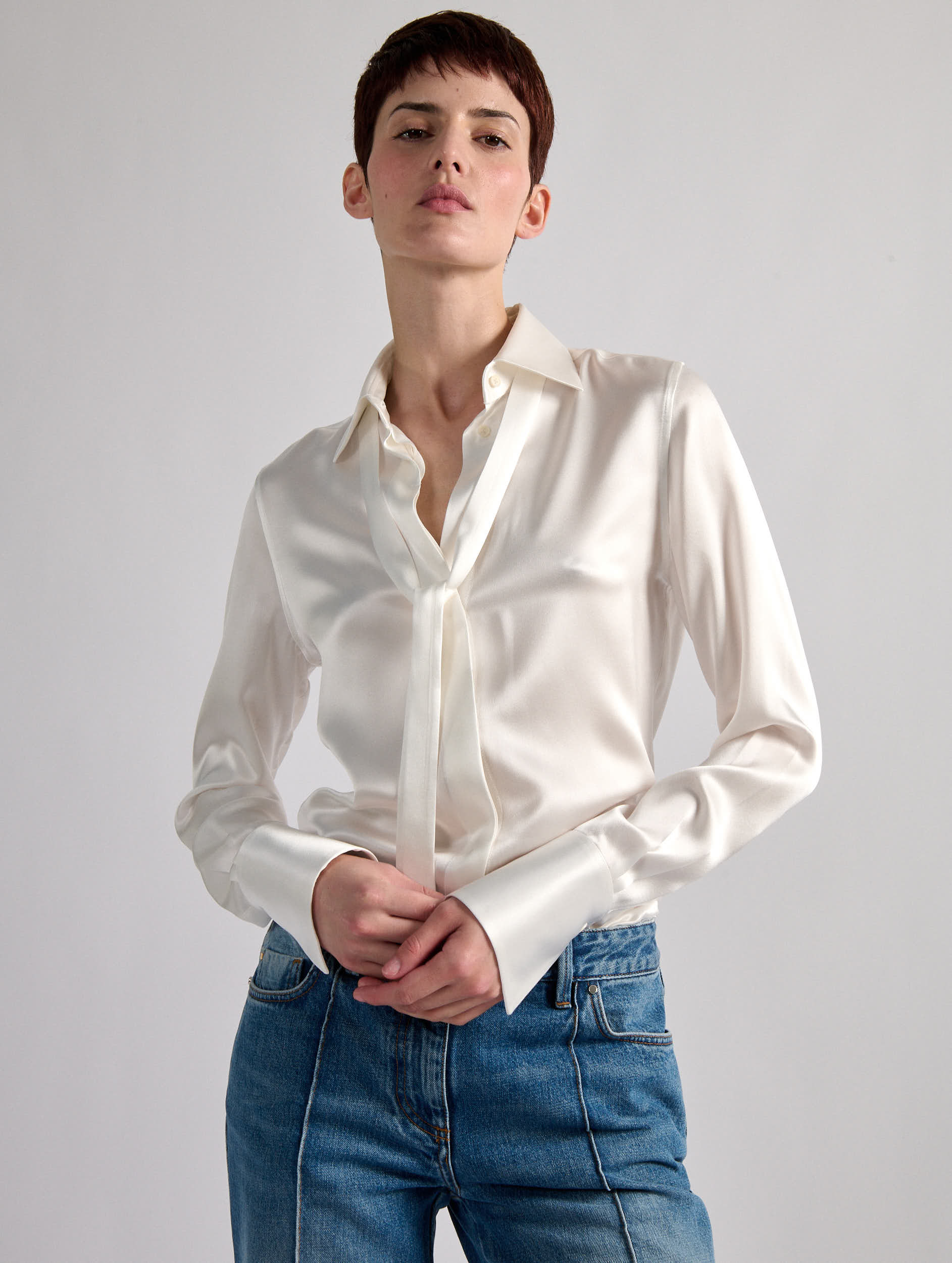 Barbara Bui Silk Satin Lavallière Shirt