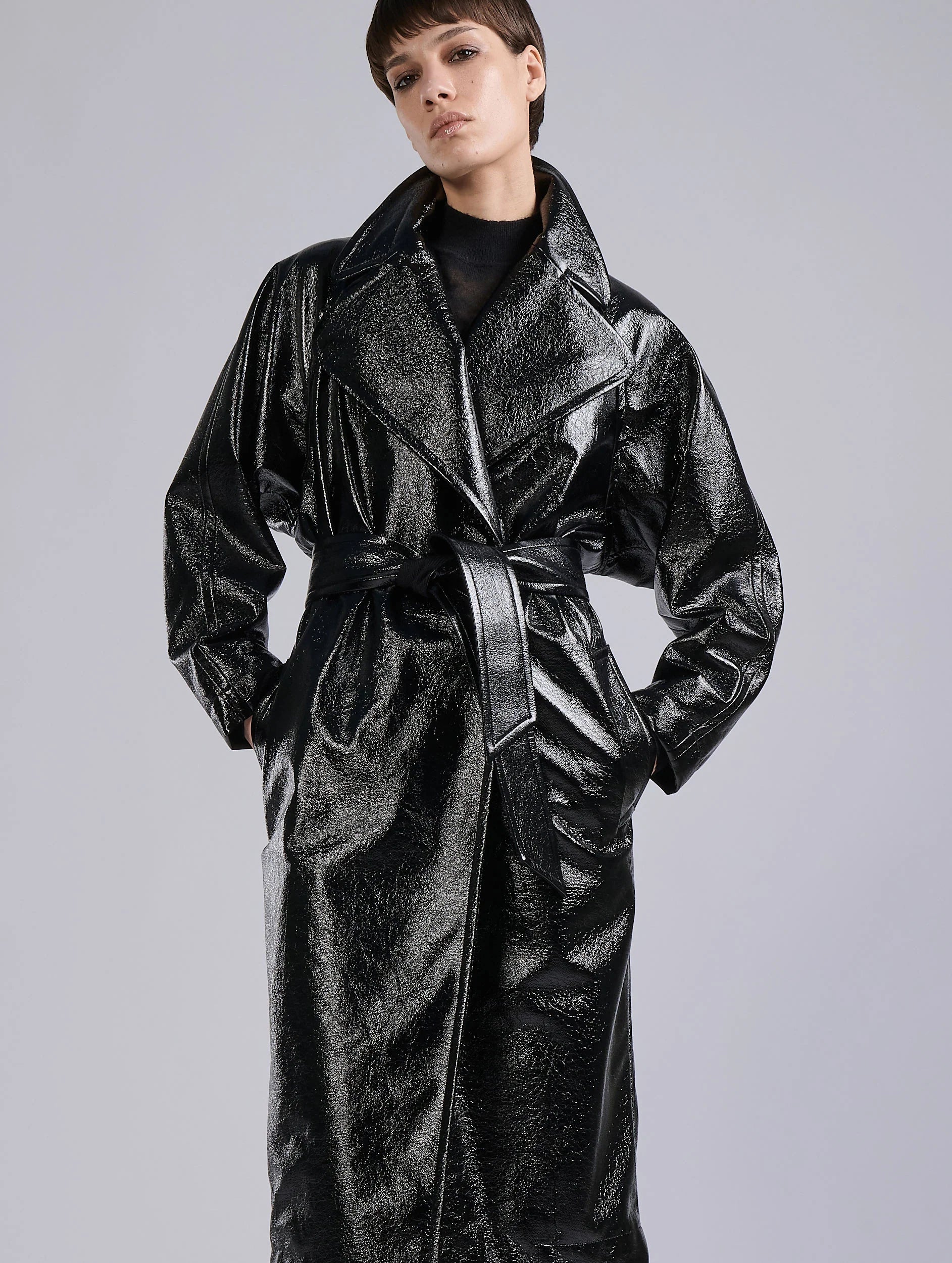 Barbara Bui Naplack-effect Trench Coat black G1104GPD