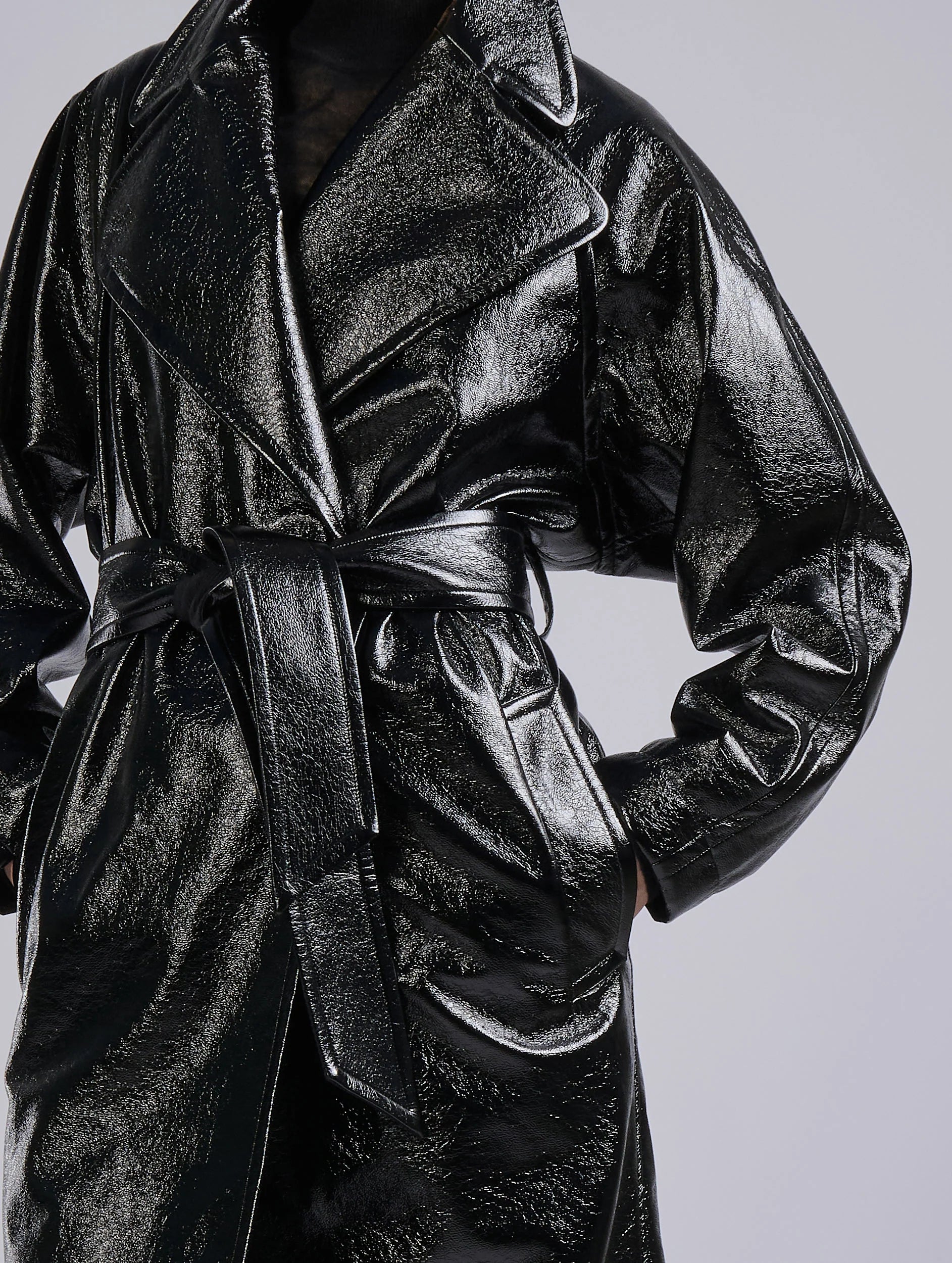 Barbara Bui Naplack-effect Trench Coat black G1104GPD