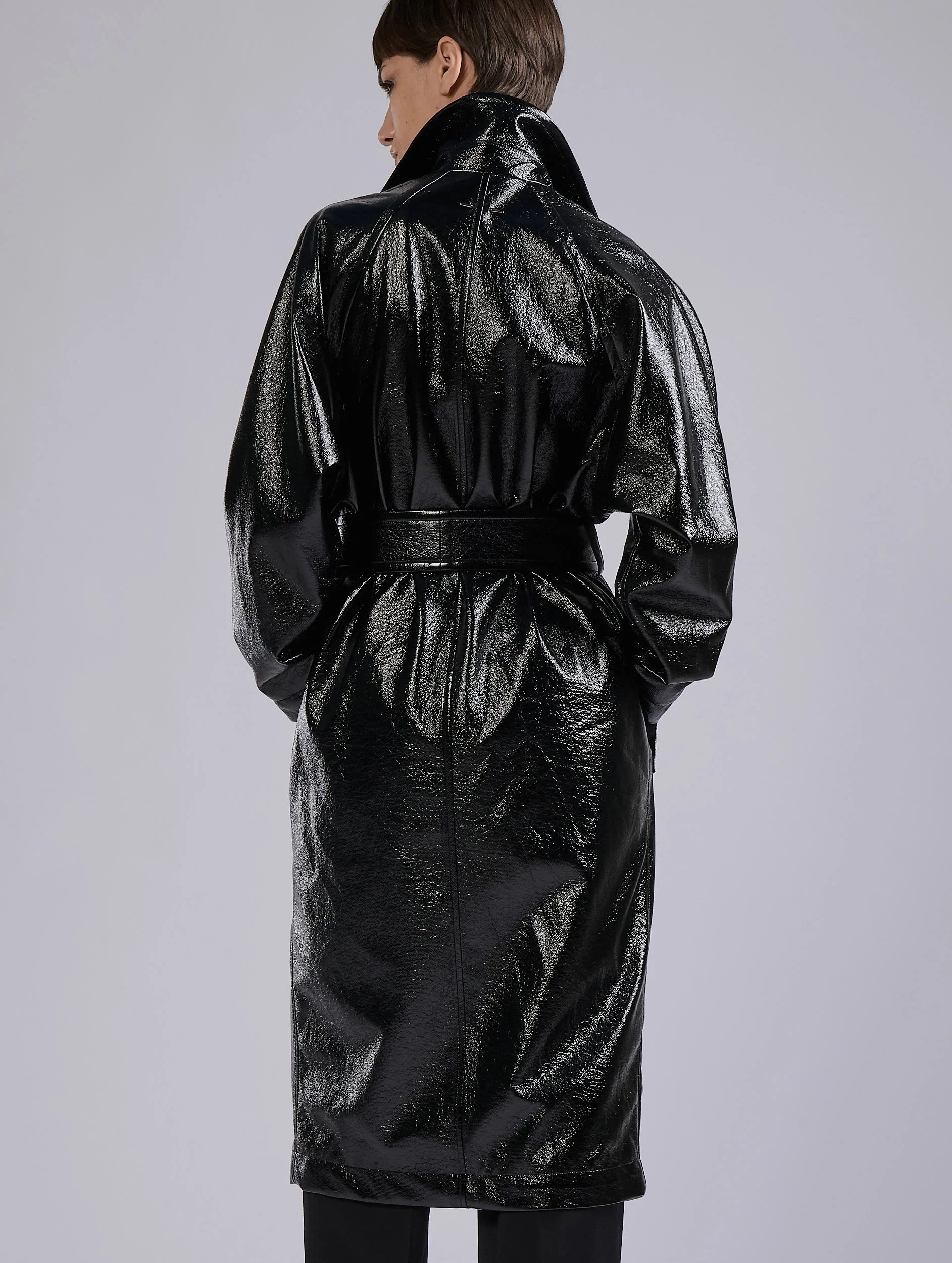 Barbara Bui Naplack-effect Trench Coat black G1104GPD