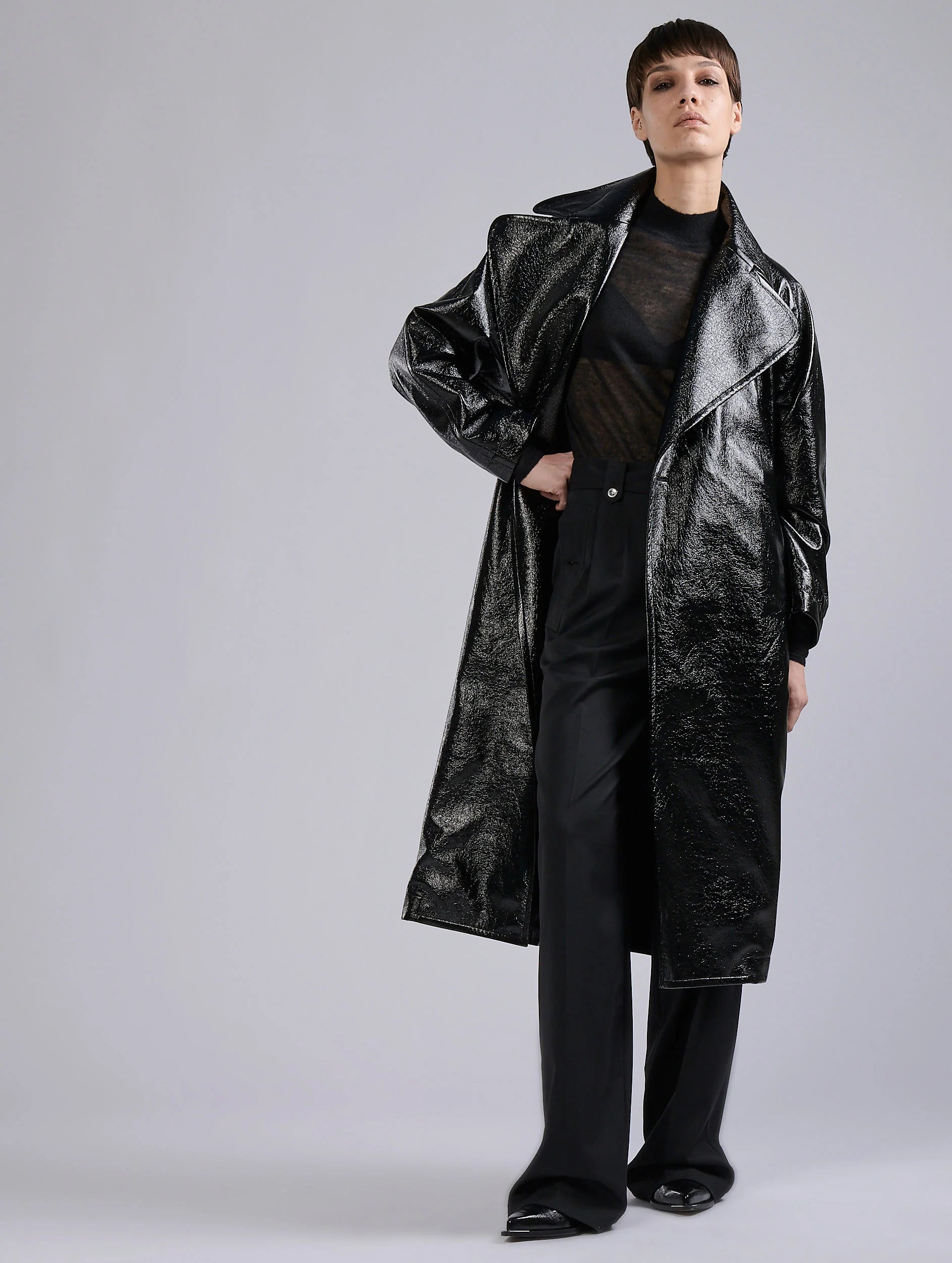Barbara Bui Naplack-effect Trench Coat black G1104GPD
