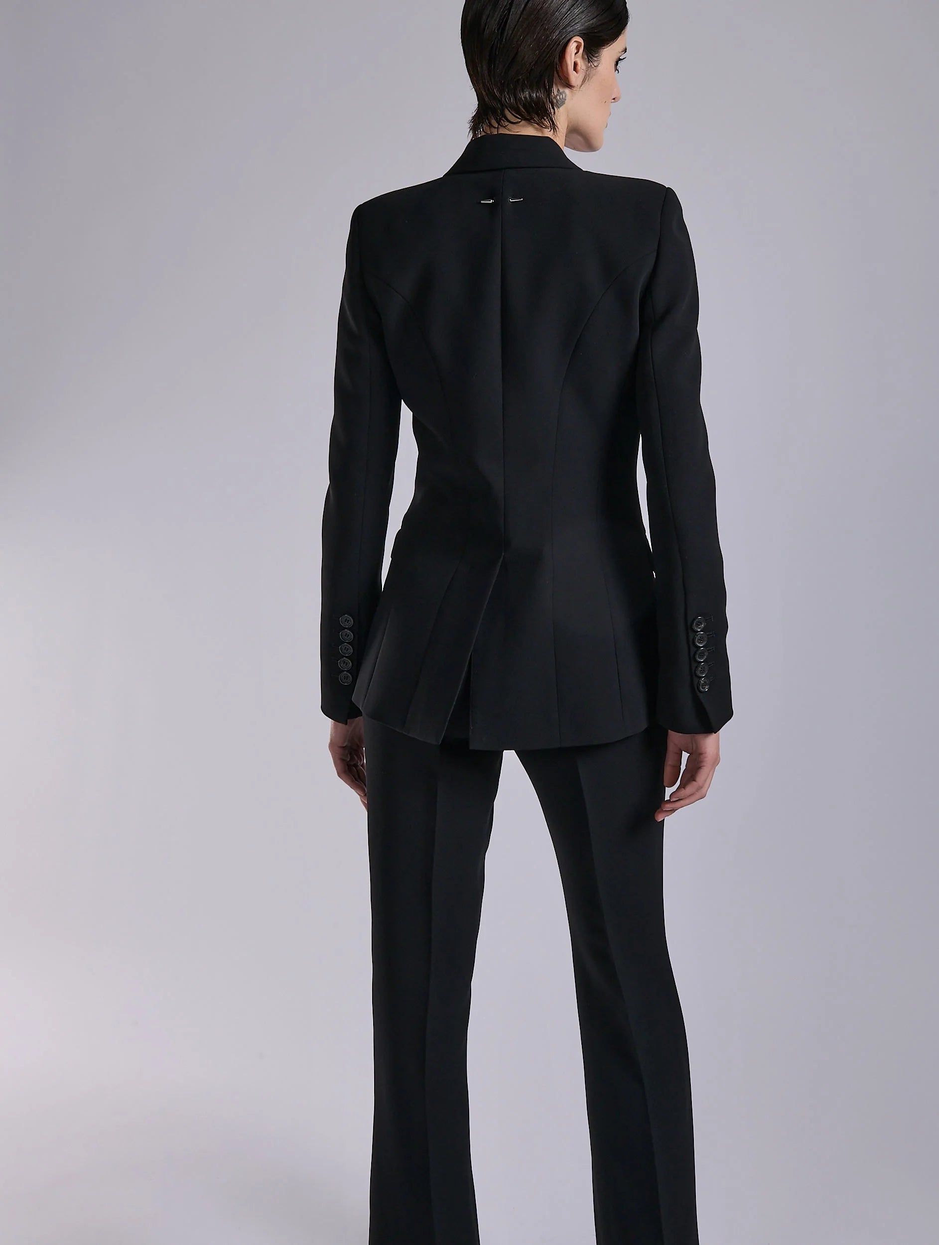 Barbara Bui BLACK CREPE AND LEATHER ZIP-SLEEVED JACKET