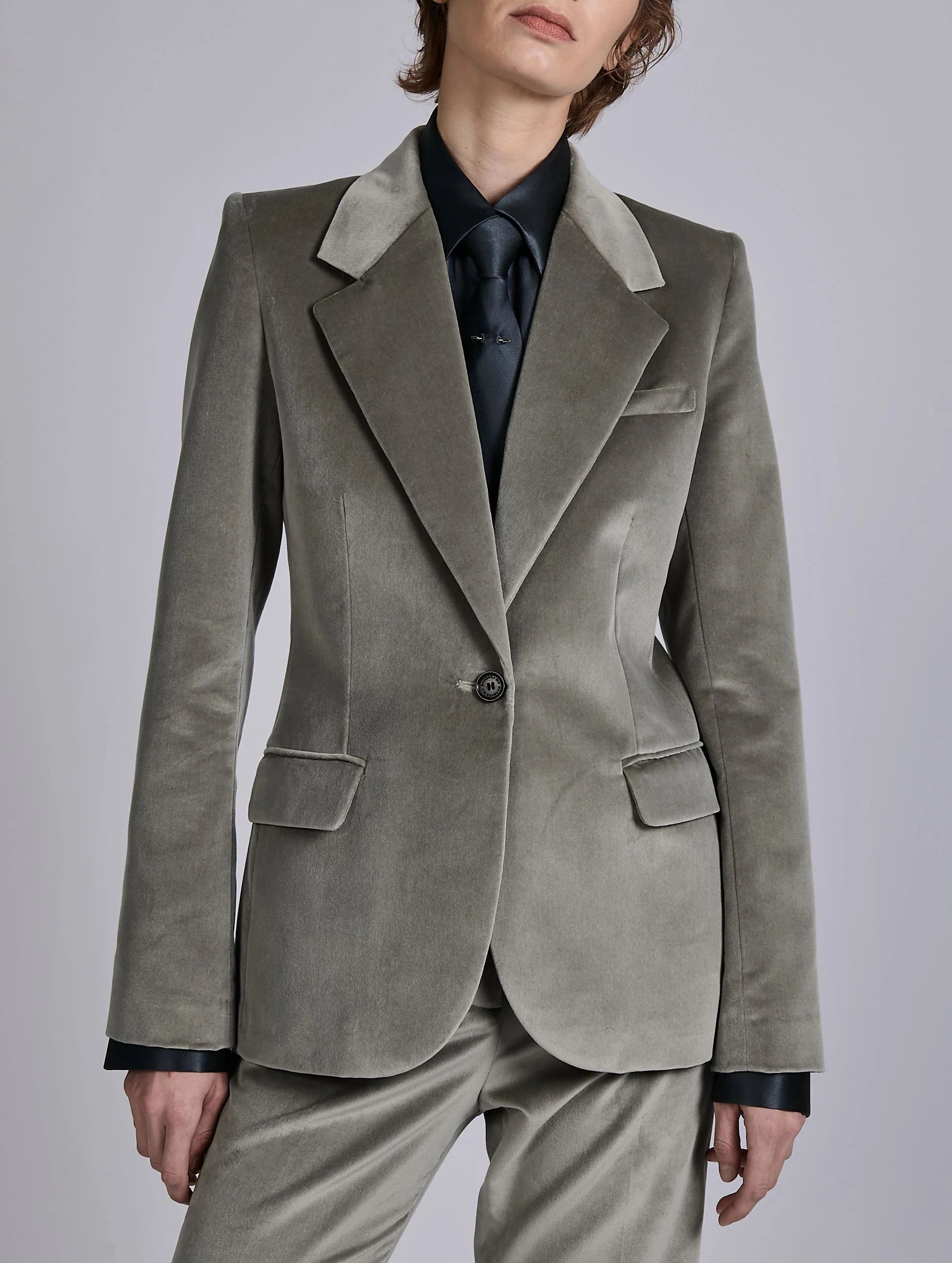 Barbara Bui Grey Velvet Fitted Jacket